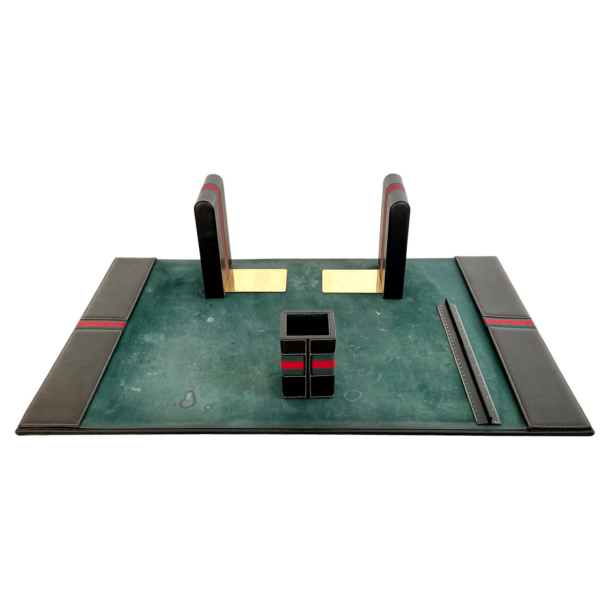 Gucci Leather and Velvet Desk Set, 1980s Italy For Sale
