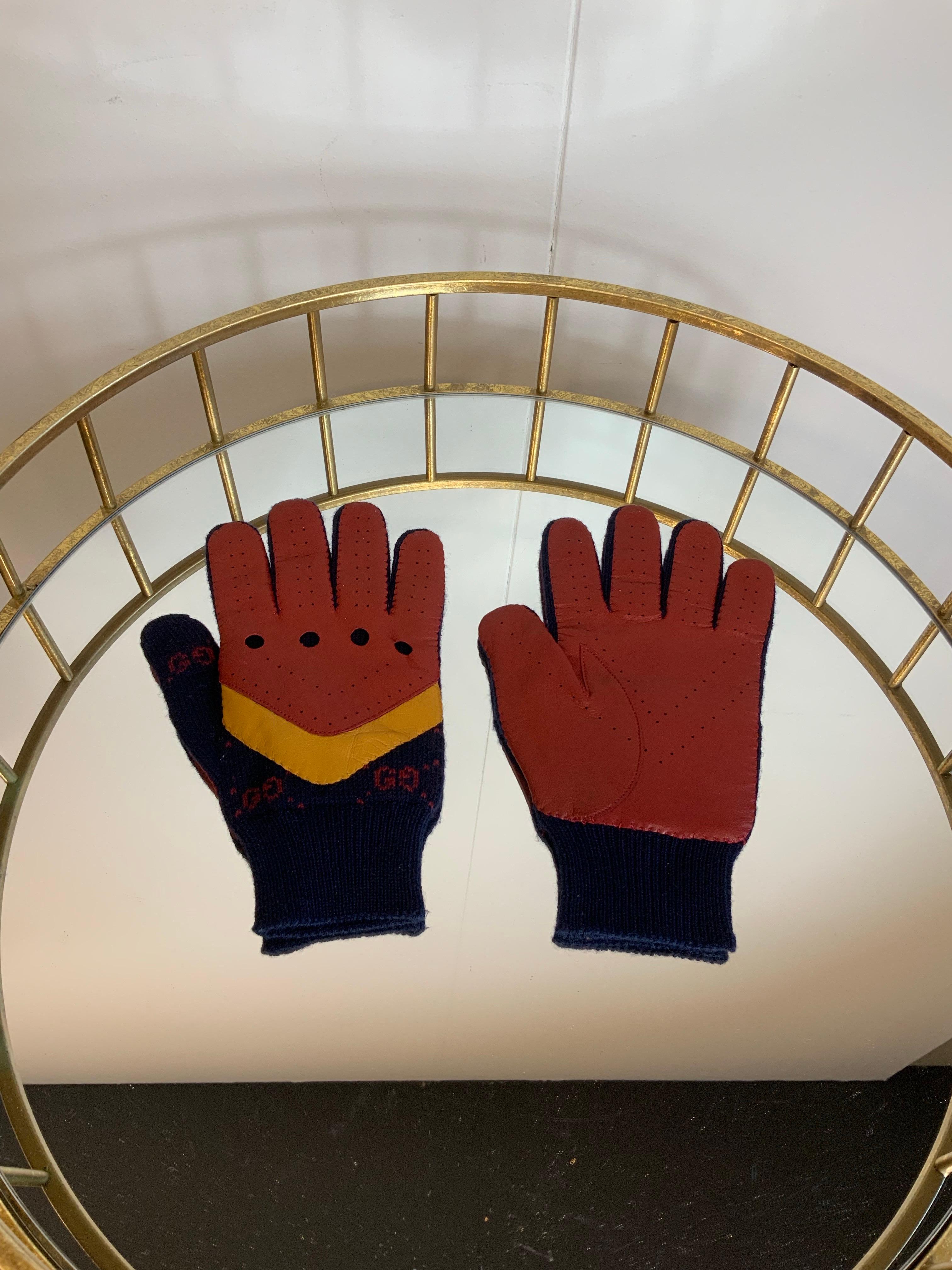 Gucci leather and wool Gloves In New Condition For Sale In Carnate, IT