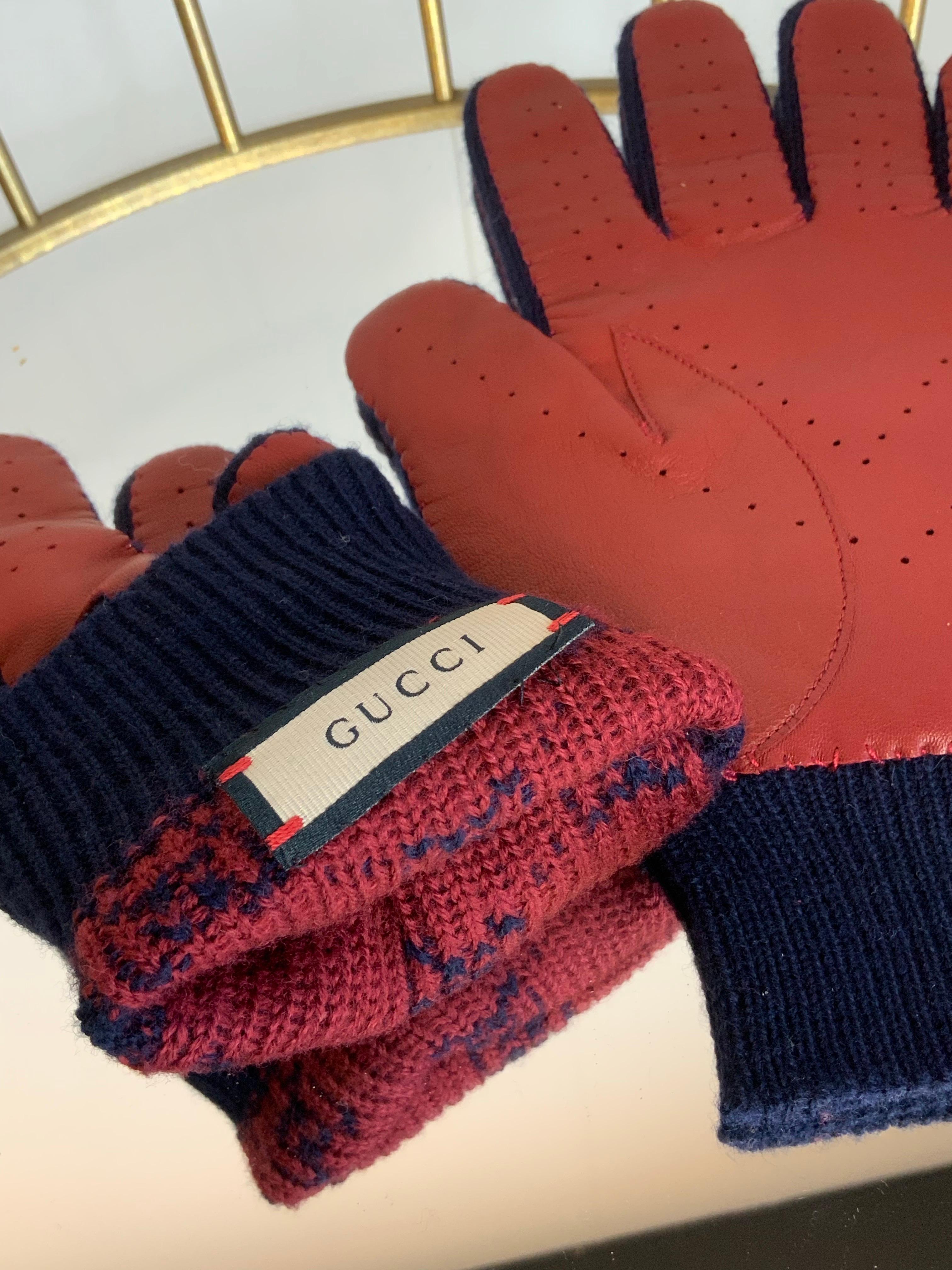 Women's or Men's Gucci leather and wool Gloves For Sale