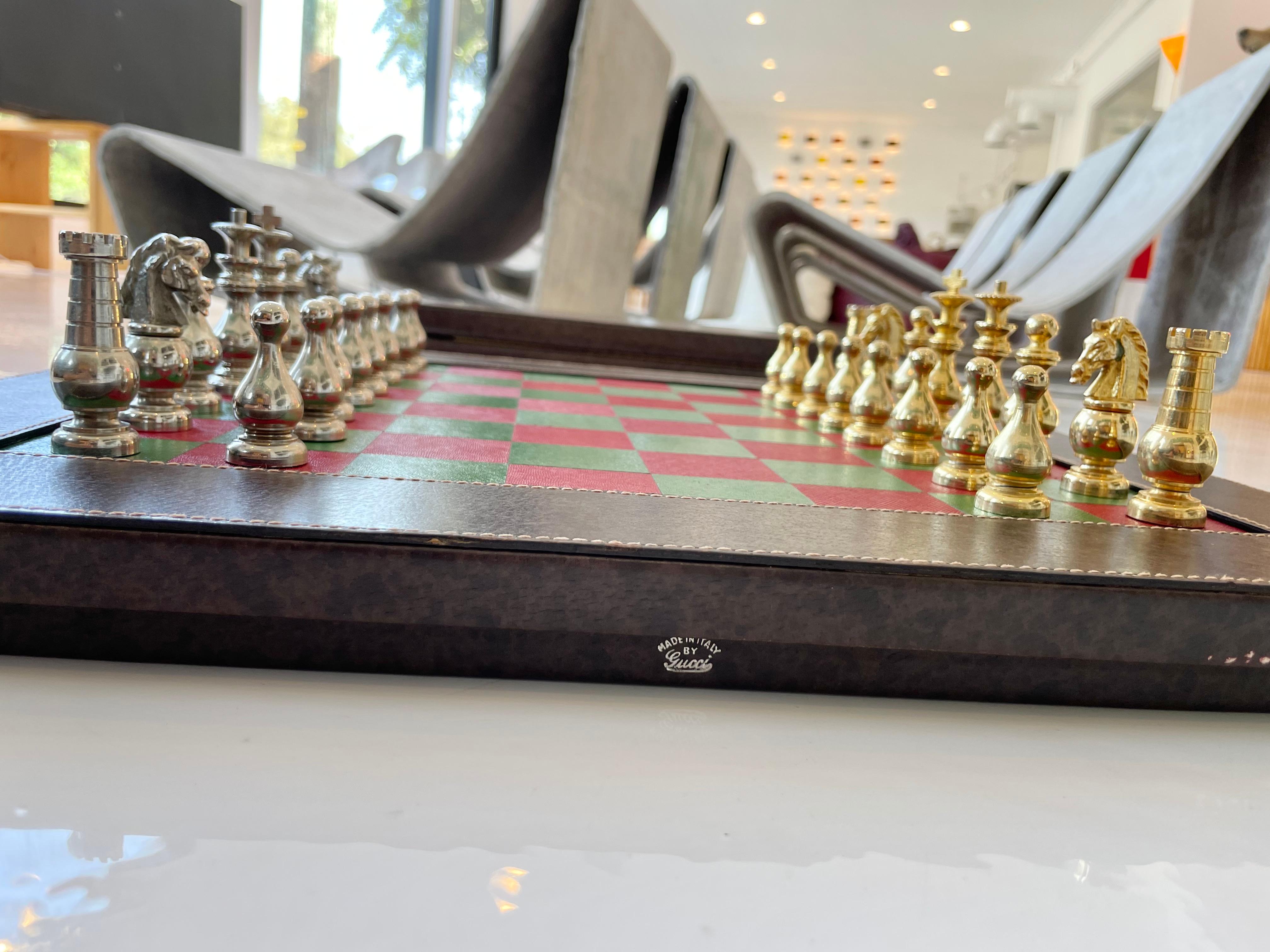 Late 20th Century Gucci Leather Backgammon and Chess Set