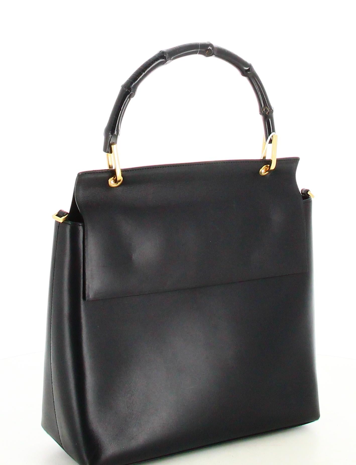 Women's Gucci Leather Black Bamboo Handbag For Sale
