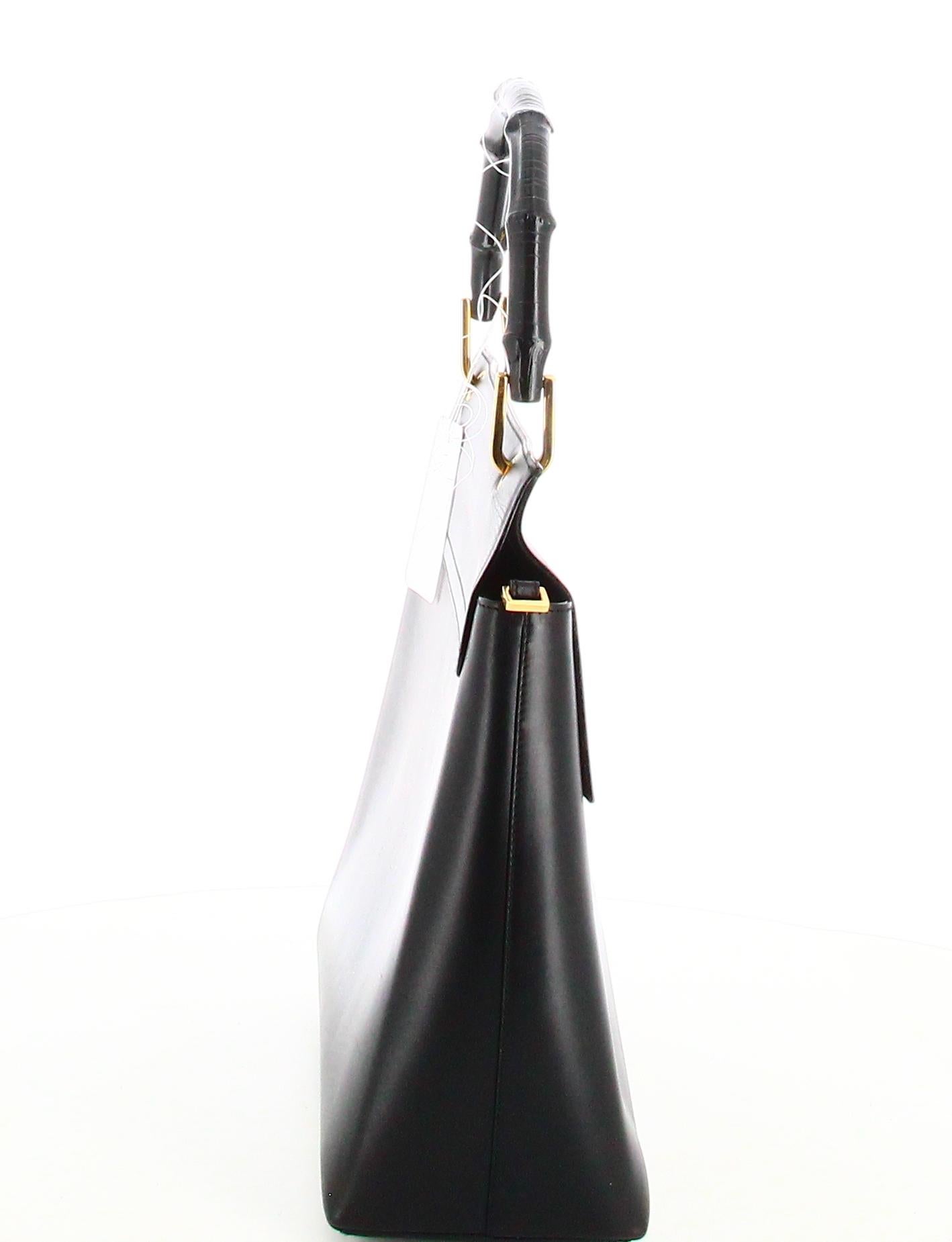 Gucci Lederhandtasche aus schwarzem Bambus im Angebot 1