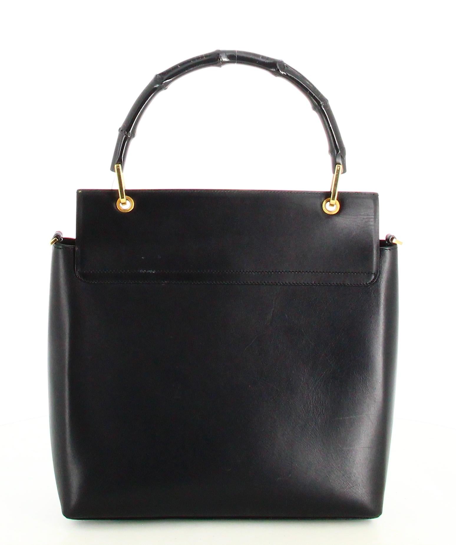 Gucci Leather Black Bamboo Handbag For Sale 3