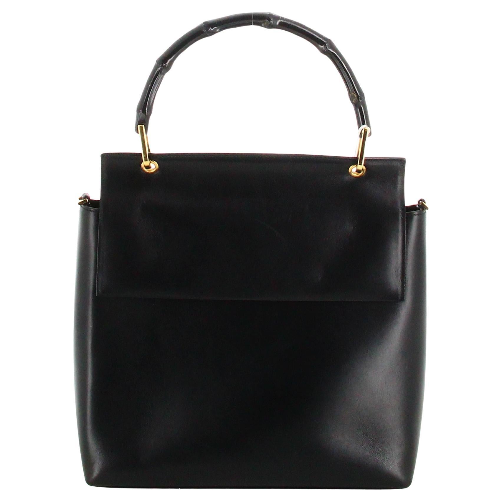 Gucci Leather Black Bamboo Handbag For Sale