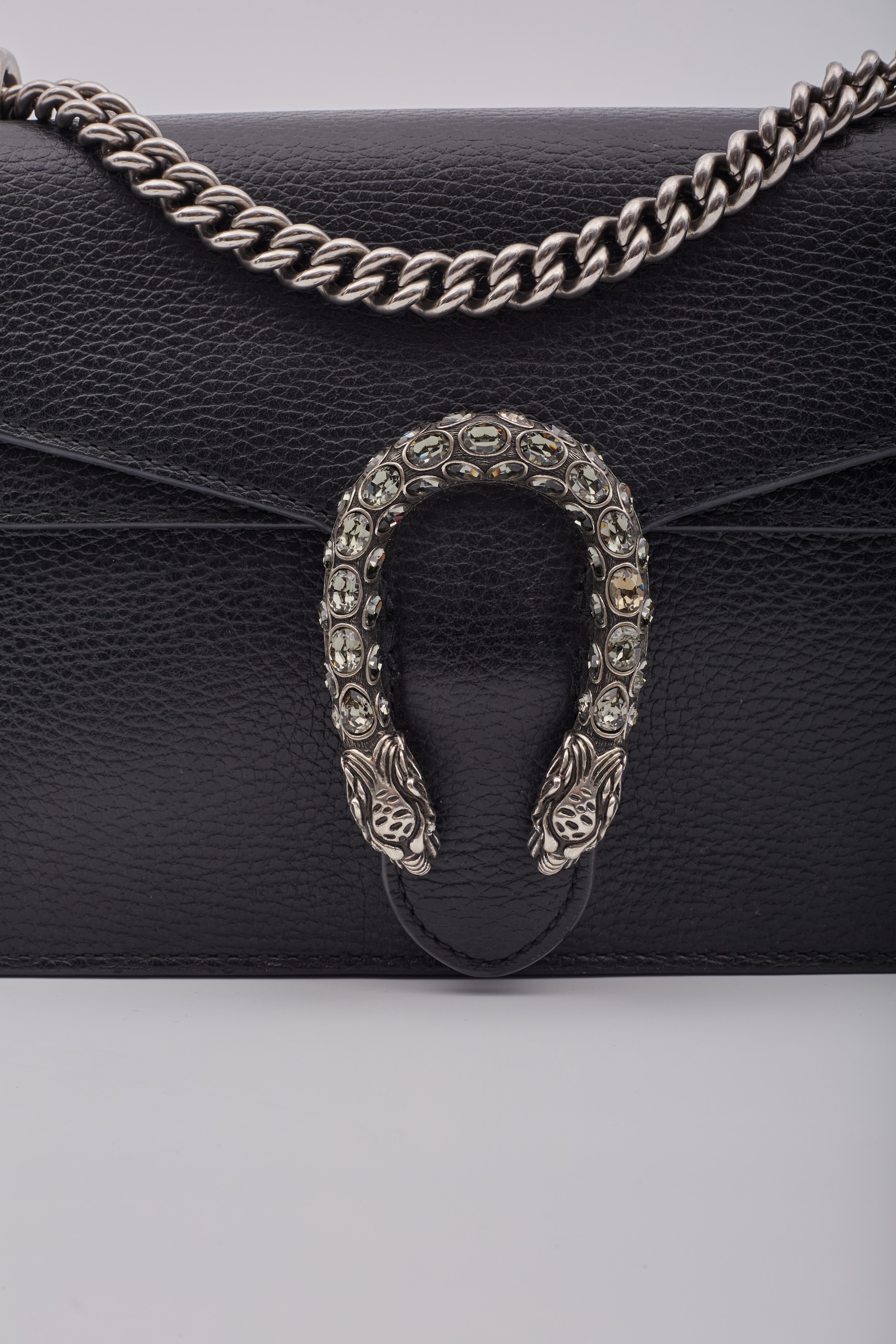 Gucci Leather Black Crystal Embellished Dionysus Bag Small For Sale 6