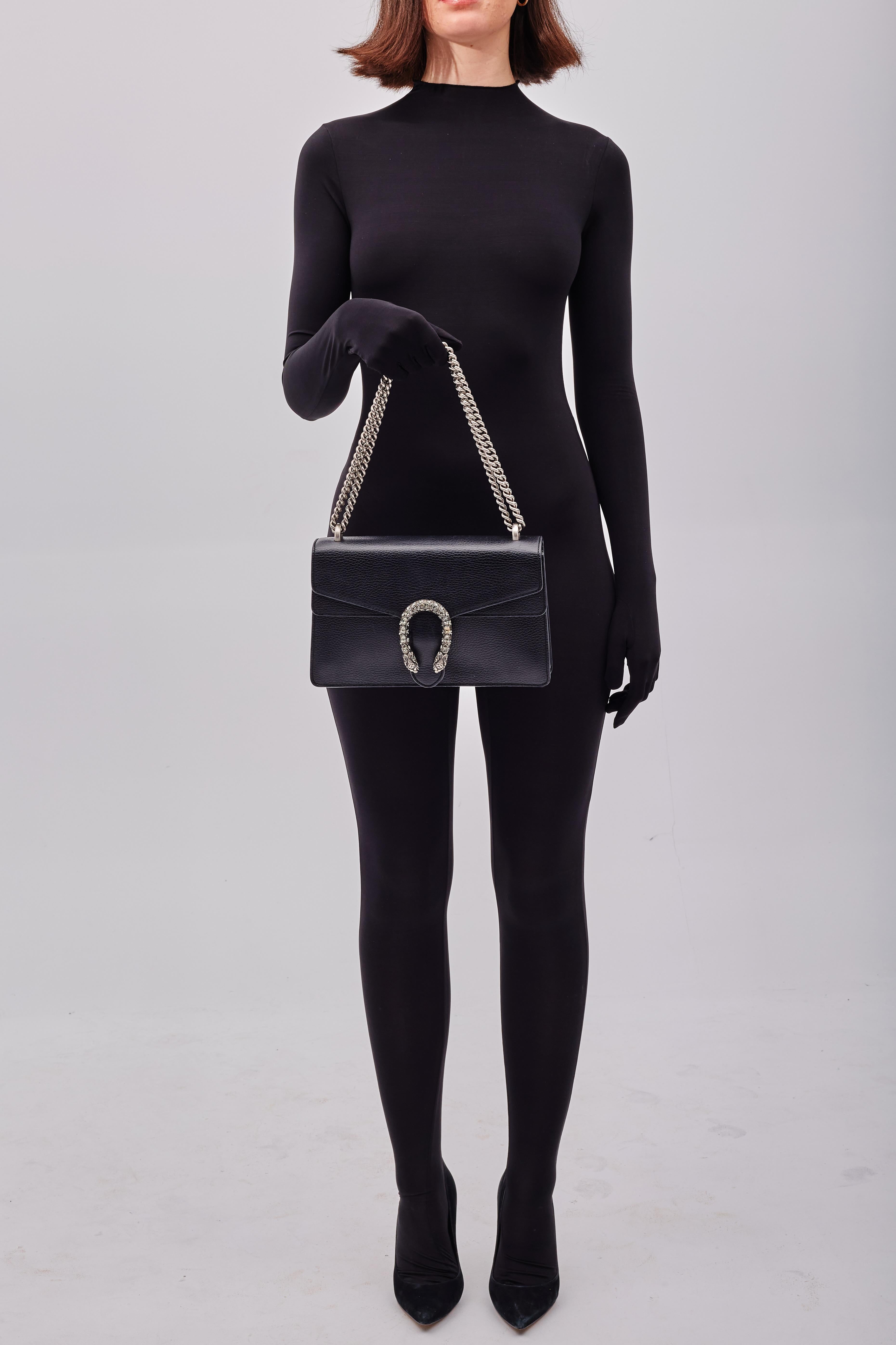 Gucci Leather Black Crystal Embellished Dionysus Bag Small For Sale 7