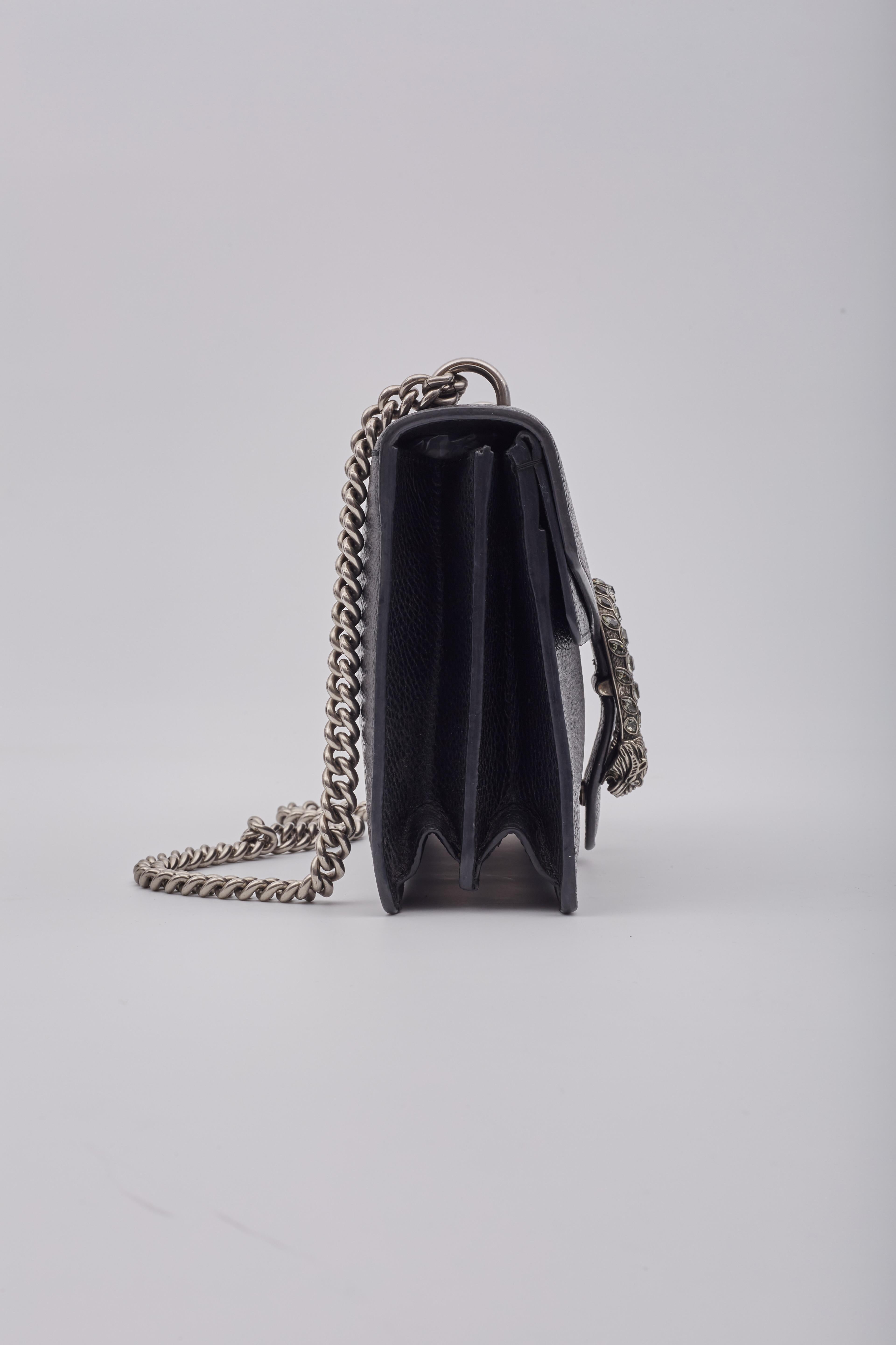 Gucci Leather Black Crystal Embellished Dionysus Bag Small In Excellent Condition For Sale In Montreal, Quebec
