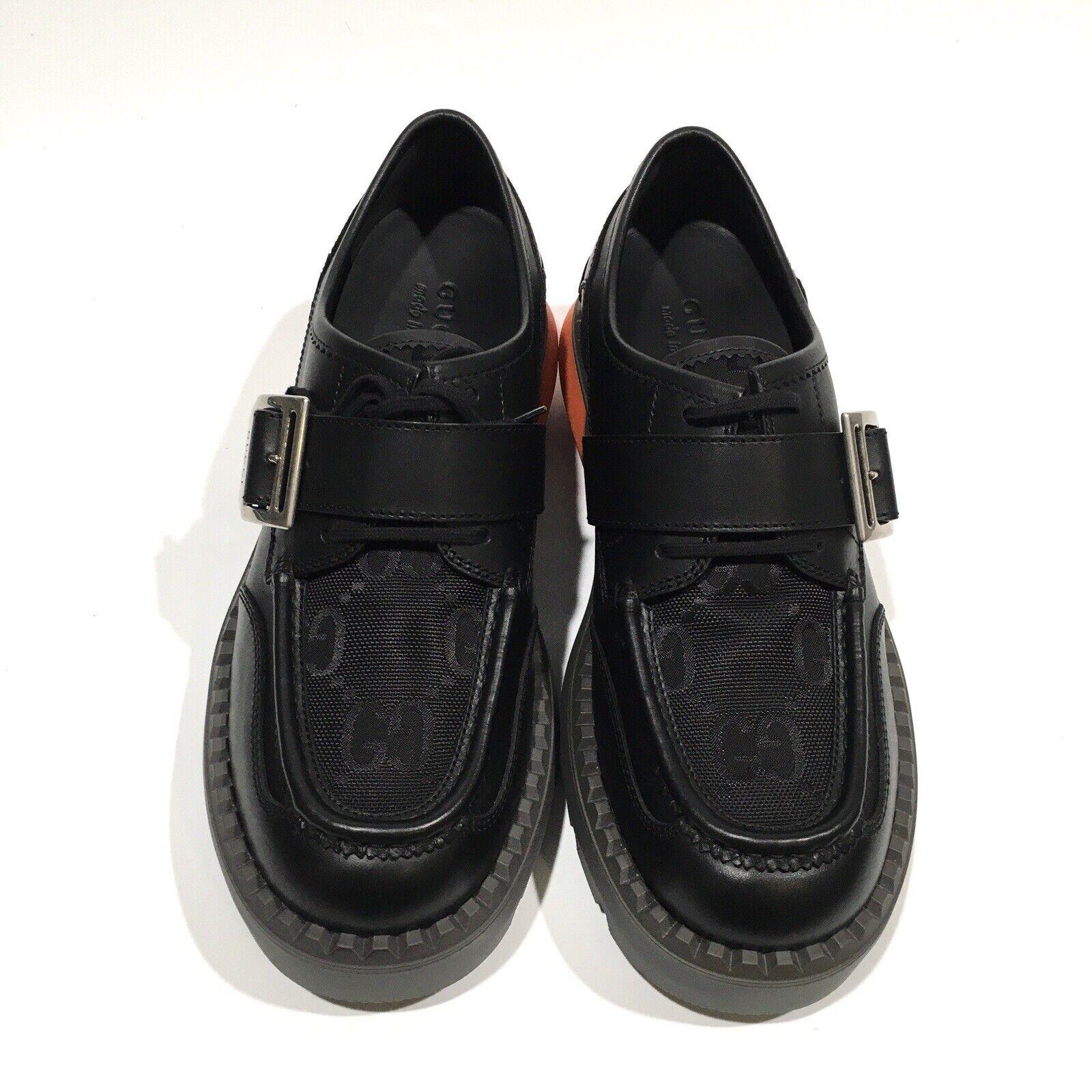 Gucci Leather Black Orange Lace Up Buckle Loafers US 10.5 For Sale 3