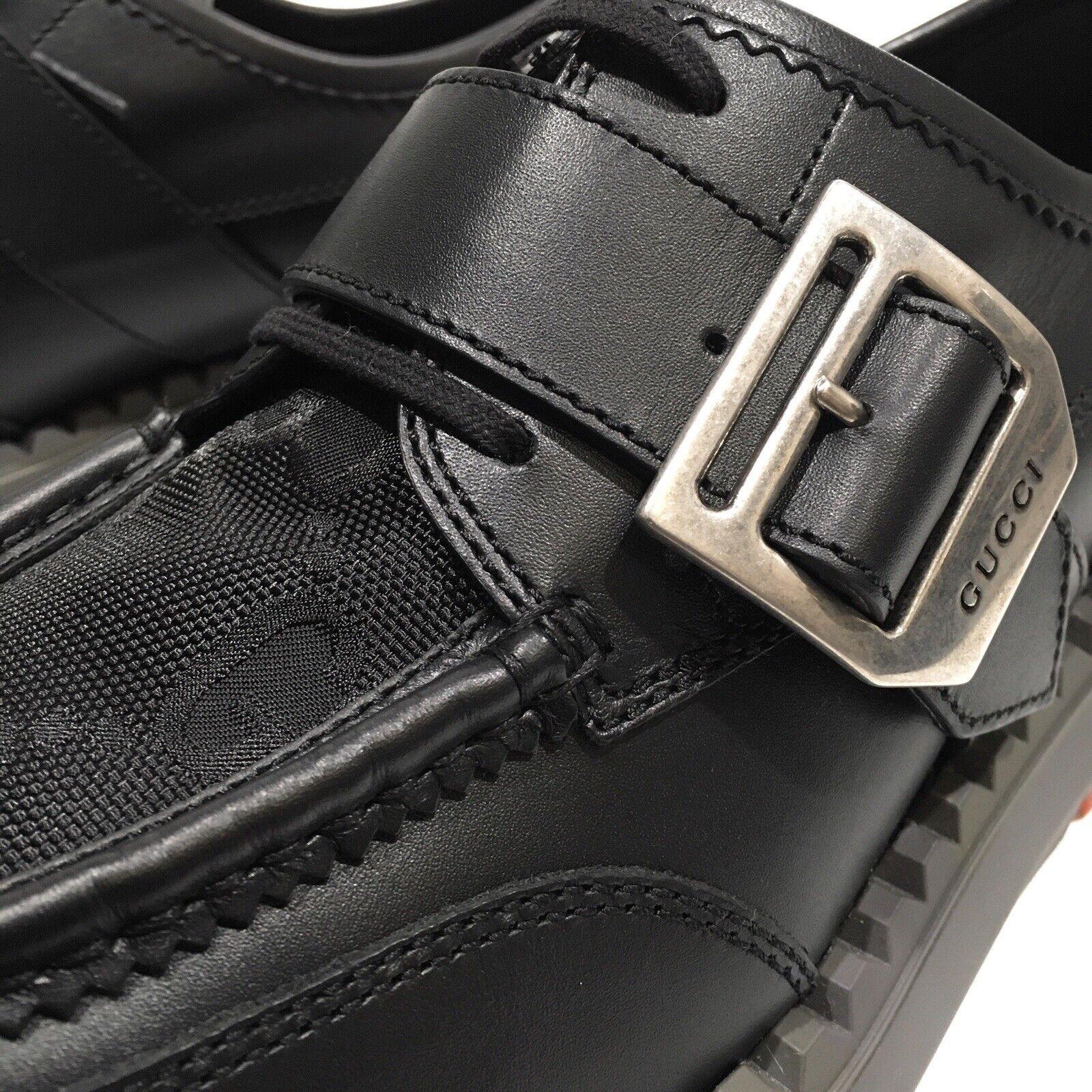 Gucci Leather Black Orange Lace Up Buckle Loafers US 10.5 For Sale 4