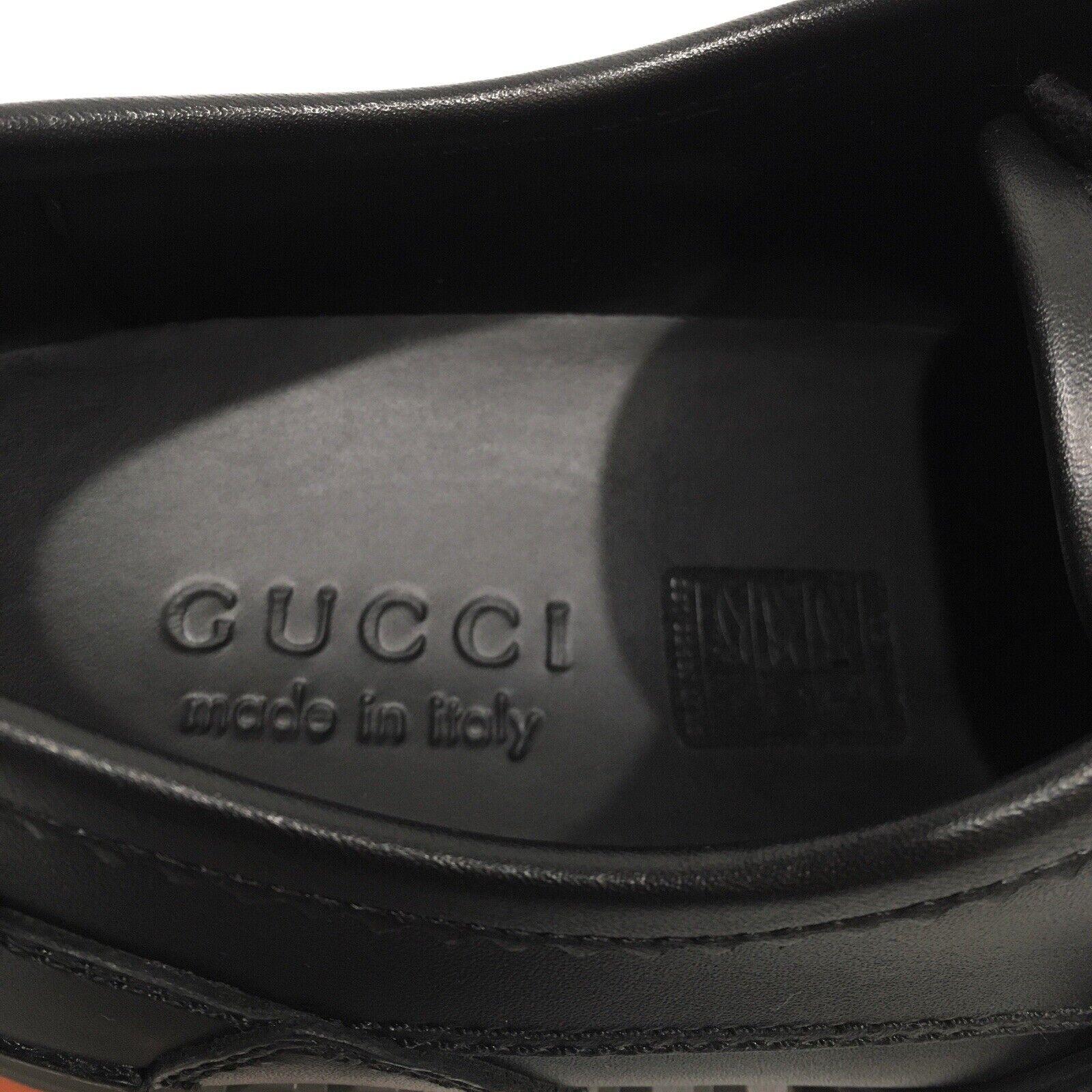 Gucci Leather Black Orange Lace Up Buckle Loafers US 10.5 For Sale 5