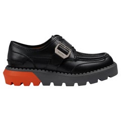 Gucci Leather Black Orange Lace Up Buckle Loafers US 10.5