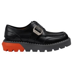 Gucci Leather Black Orange Lace Up Buckle Loafers US 9.5