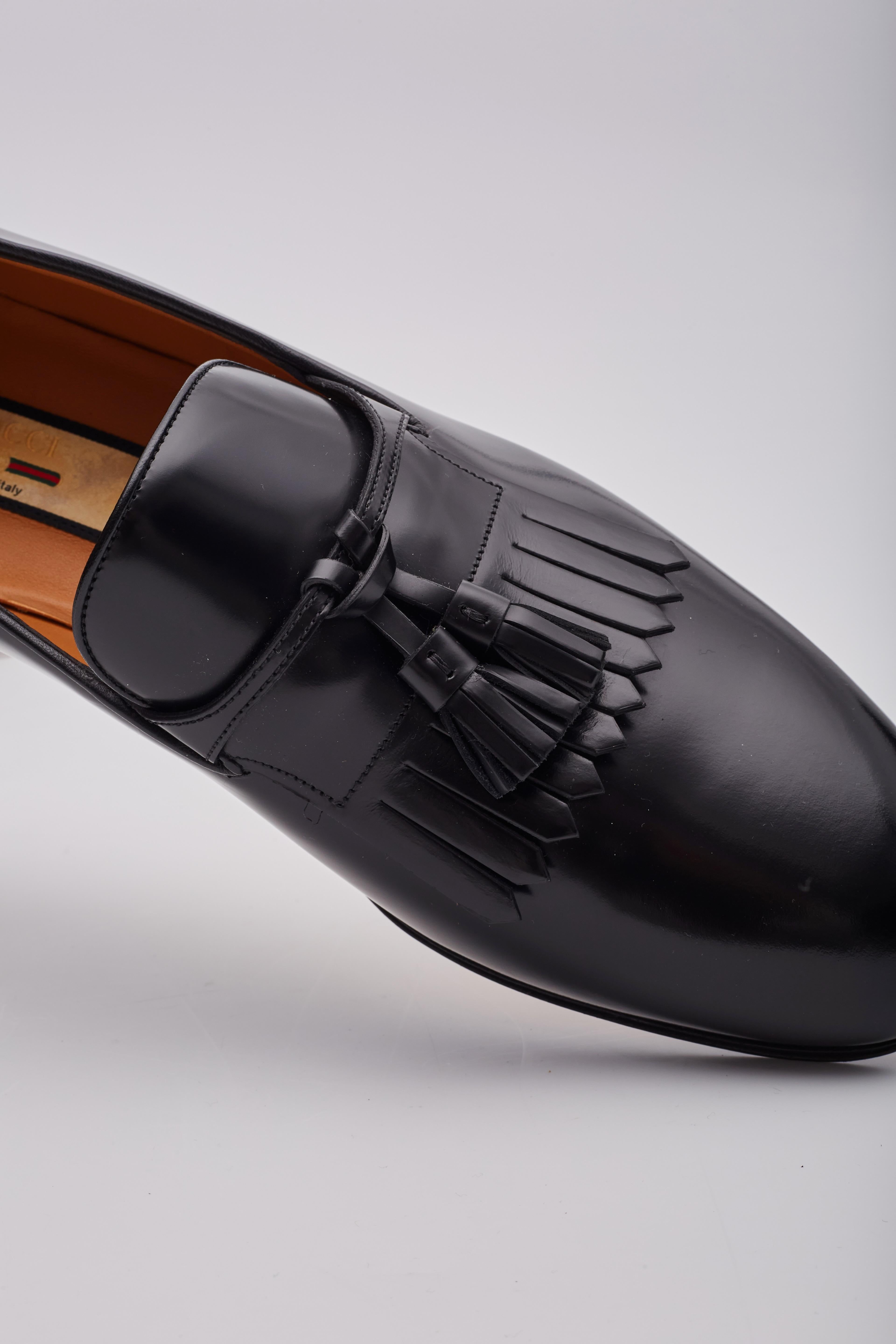 Gucci Leather Black Tassel Loafers Mens (US 11) en vente 1