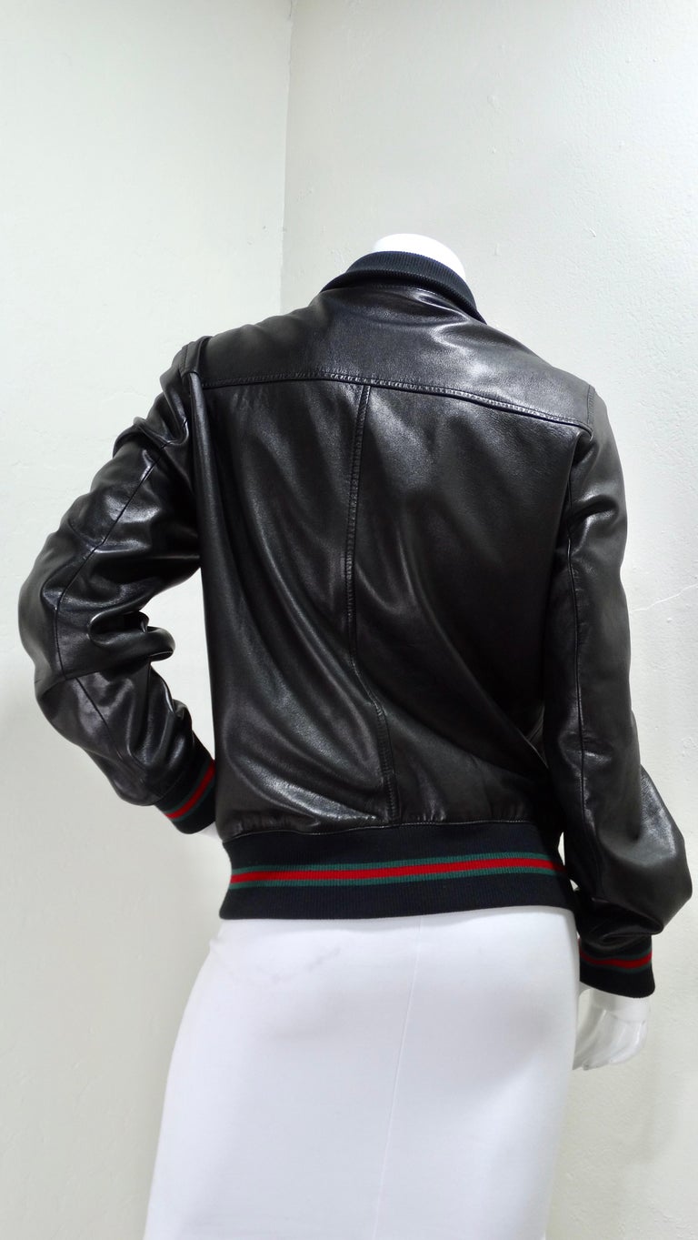 Men's Gucci Leather Bomber Jacket For Sale