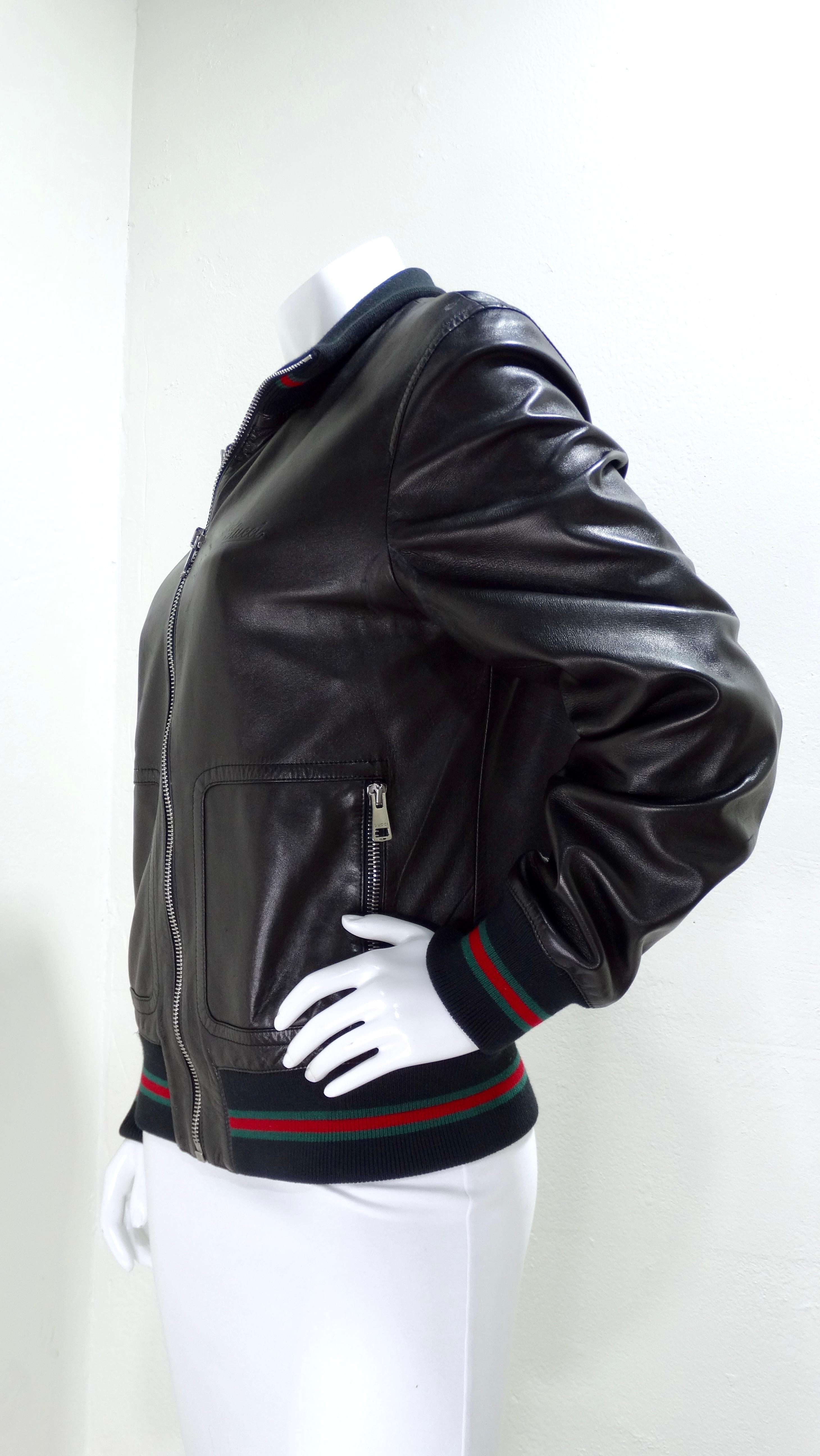 Black Gucci Leather Bomber Jacket