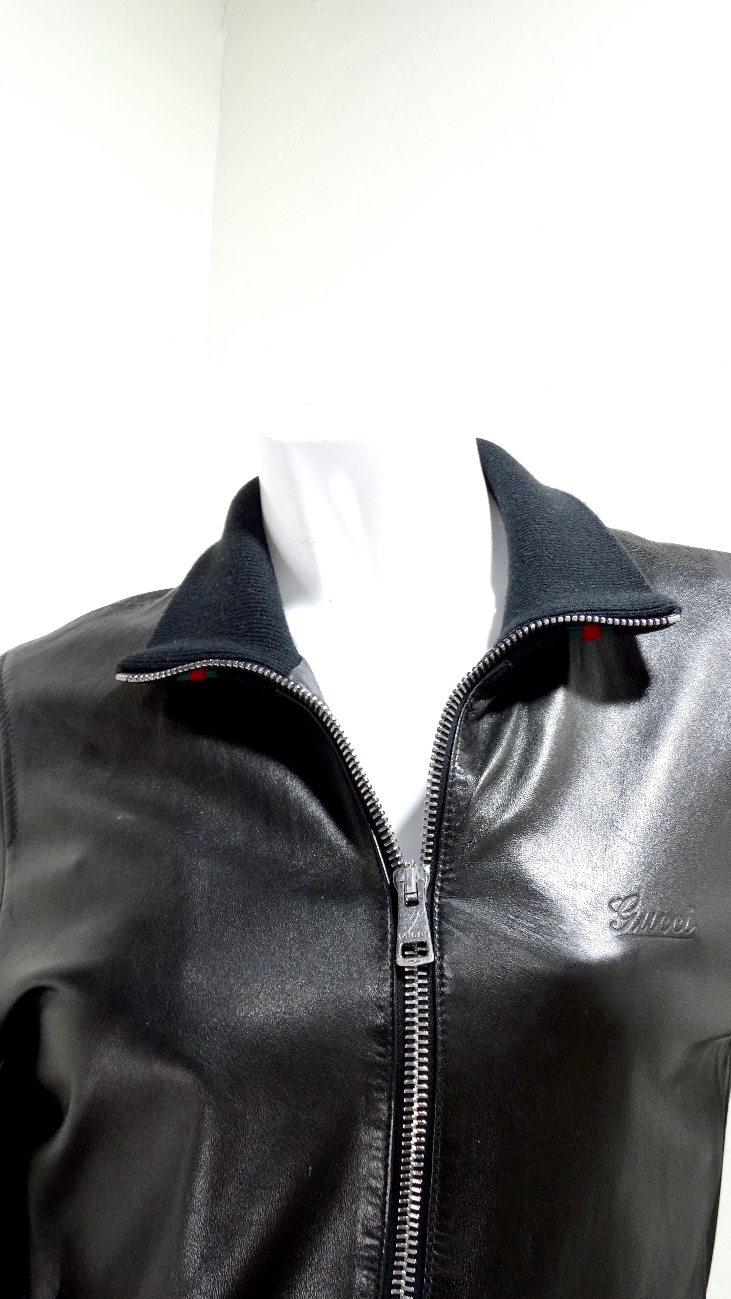 Gucci Leather Bomber Jacket In Excellent Condition In Scottsdale, AZ