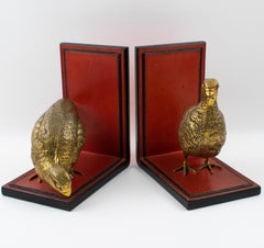 Gucci Leather Bookends with Birds Sculptures, circa 1970