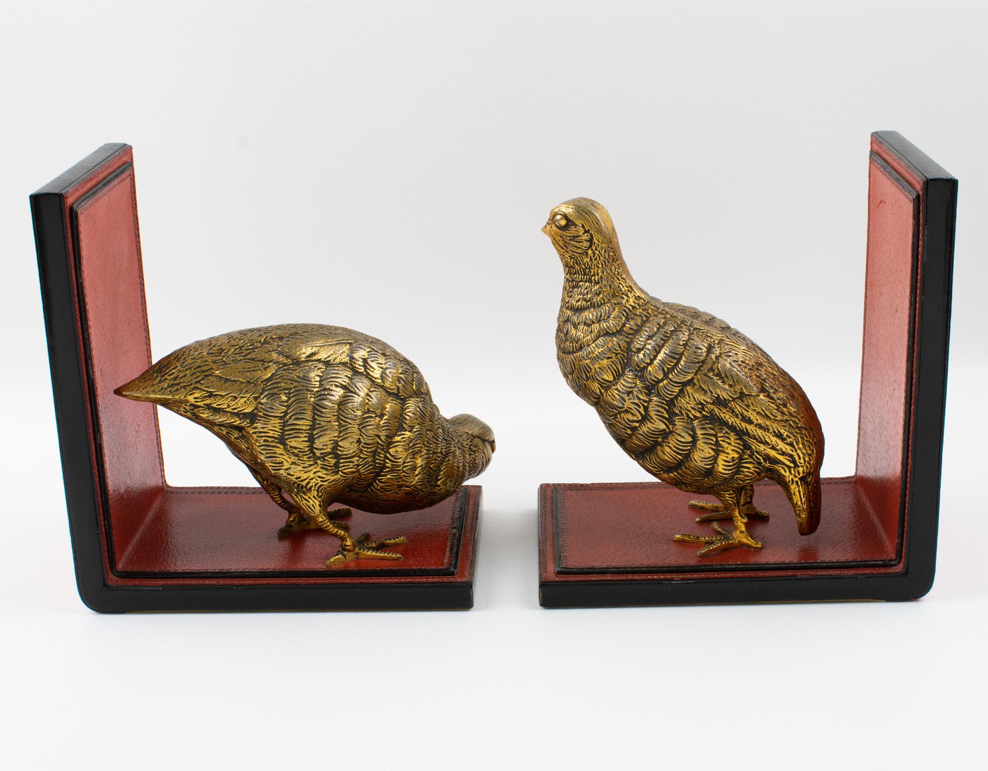 Gucci Leather Bookends with Birds Sculptures, circa 1970 In Good Condition For Sale In Atlanta, GA