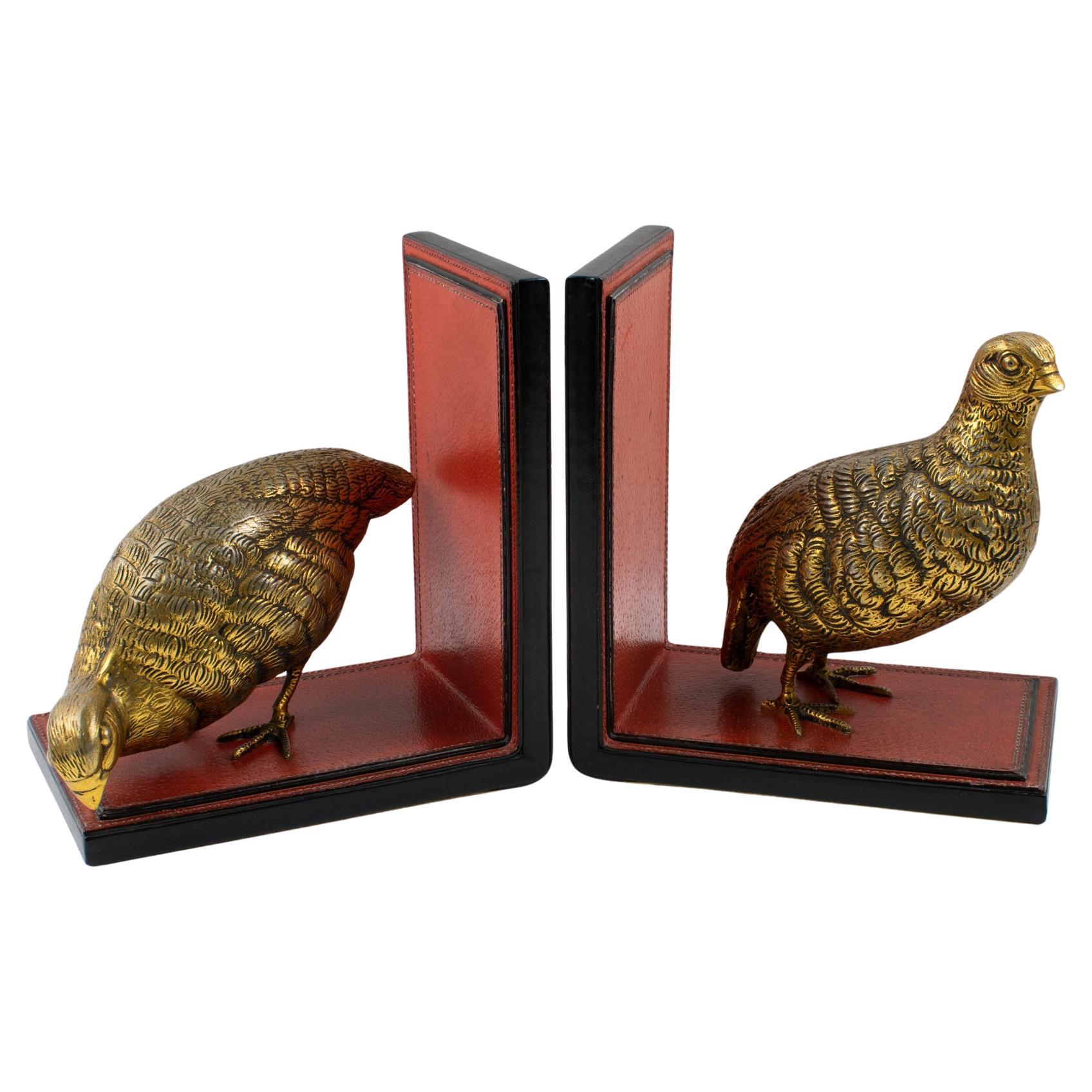 Gucci Leather Bookends with Birds Sculptures, circa 1970