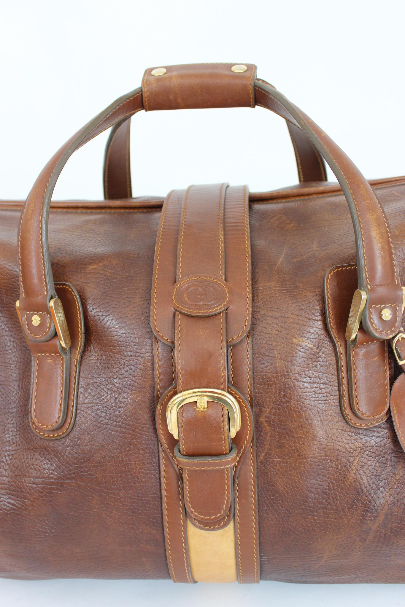 Women's or Men's Gucci Leather Brown Large Duffle Bag Vintage Carry-on