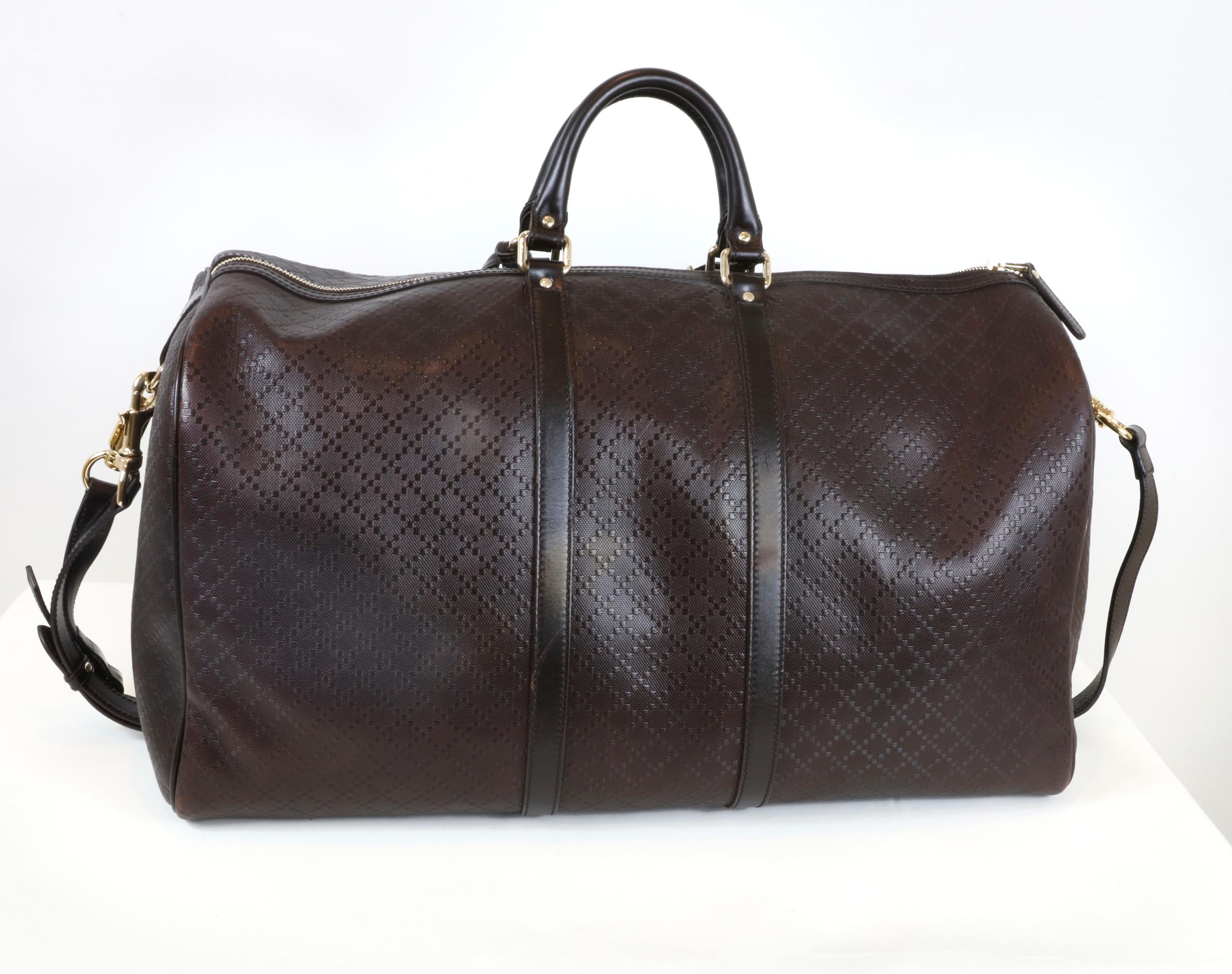 Women's or Men's Gucci Leather Brown Overnight Bag with Handles & Gold Hardware
