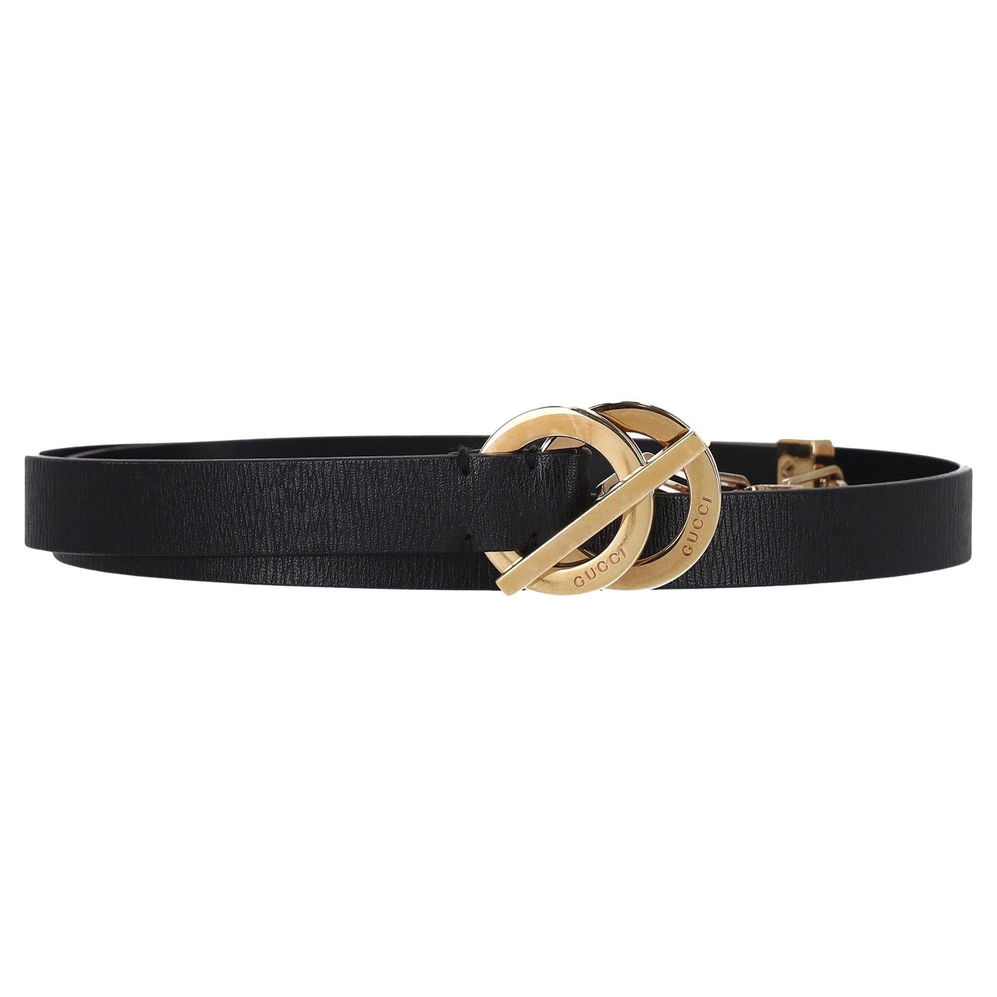 Gucci - Ceinture en cuir et chaîne avec anneau en forme de T