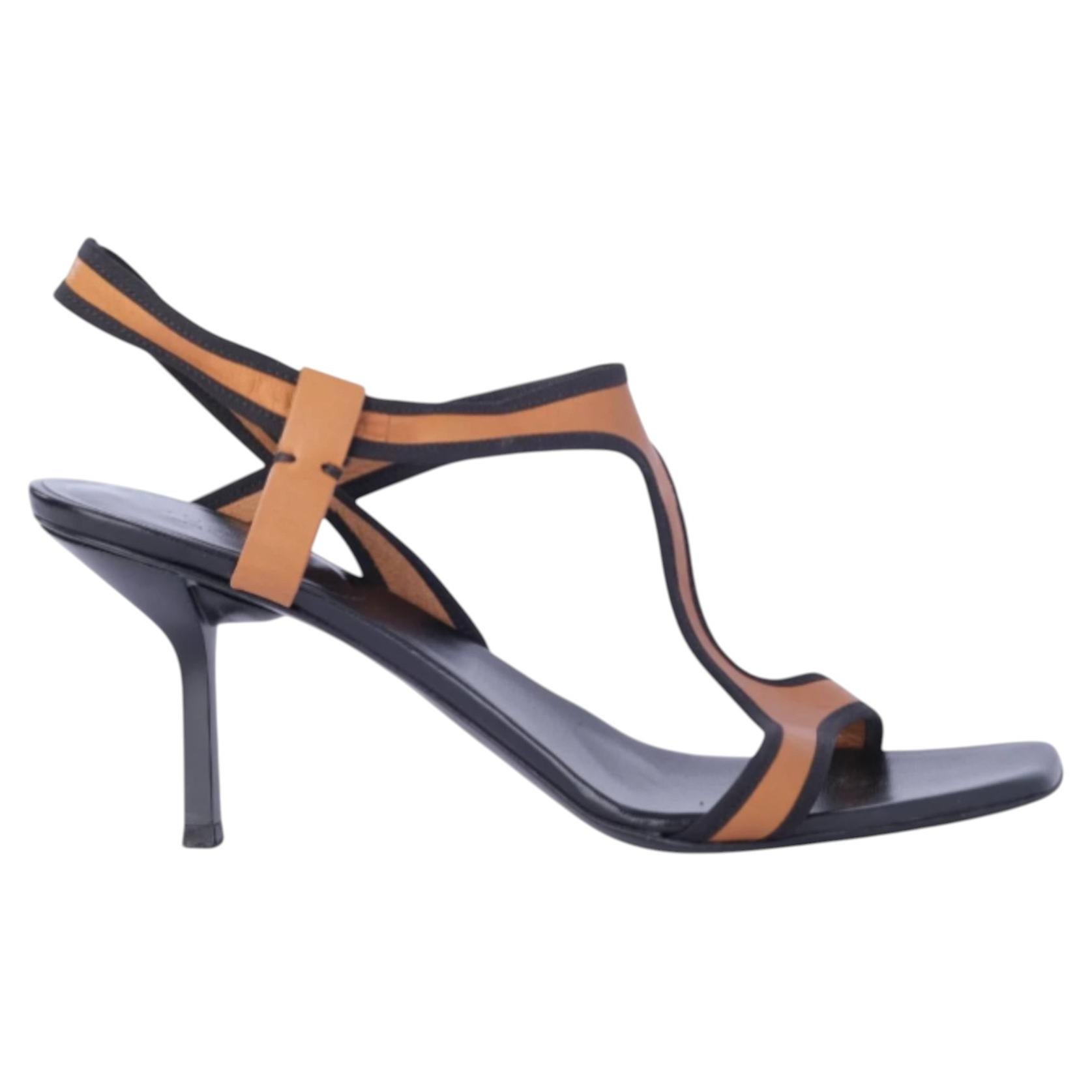Gucci Leather Colorblock Pattern T-Strap Sandals- '10s