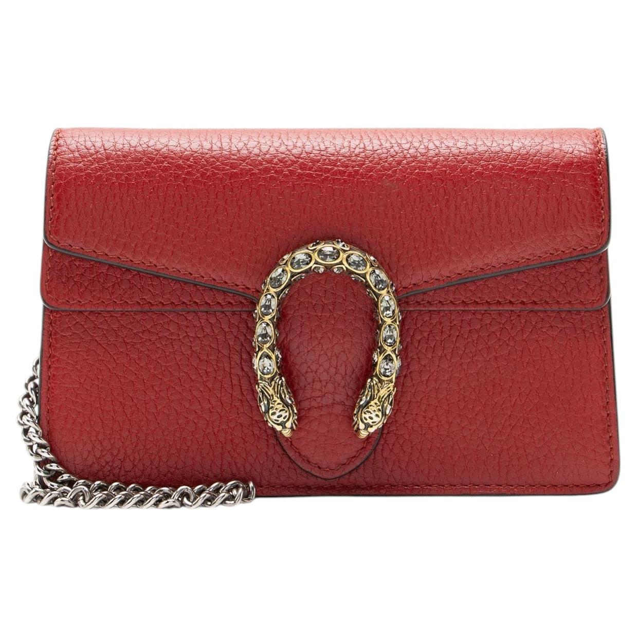 Pre-owned Gucci Leather Crystal Dionysus Mini Shoulder Bag In Brown