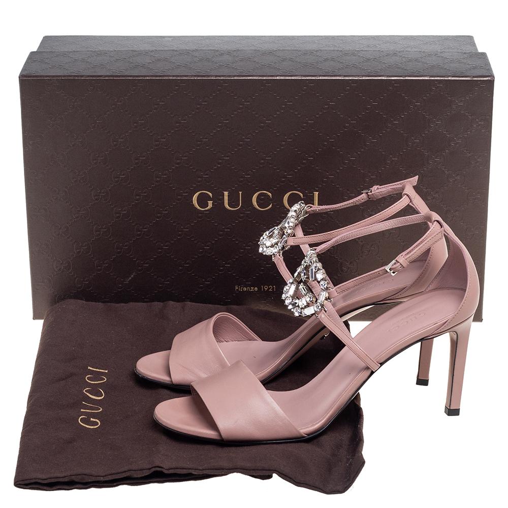 Gucci Leather Crystal Embellished GG Interlocking Ankle Strap Sandals Size 38.5 1
