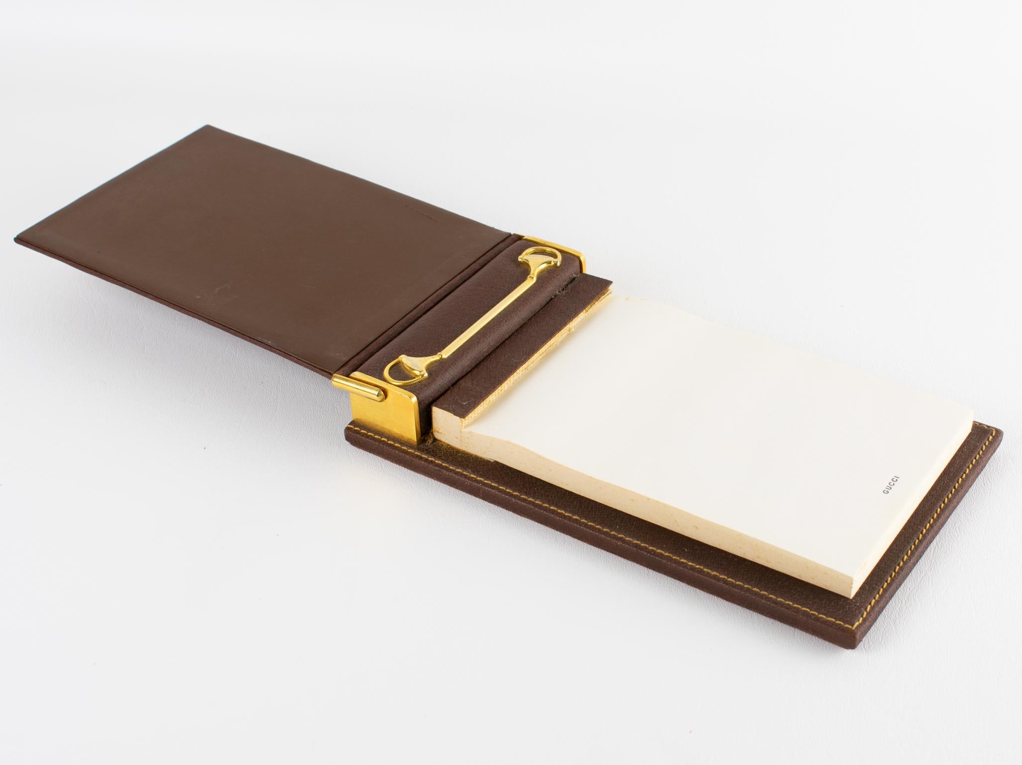 Gucci Schreibtisch-Notizblock aus Leder mit Pferdemotiv, um 1970 (Moderne) im Angebot