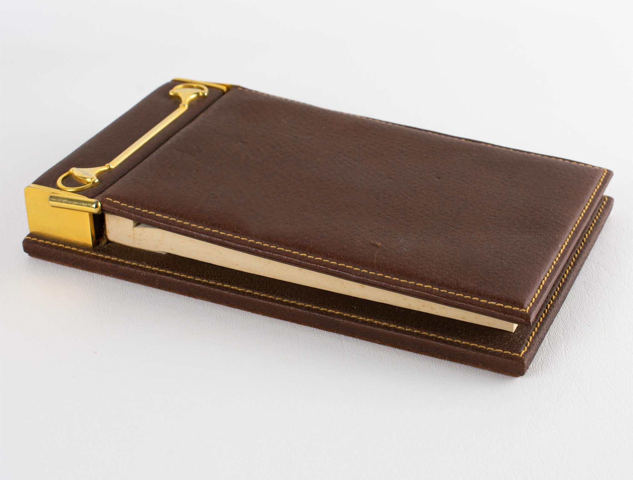 Gucci Schreibtisch-Notizblock aus Leder mit Pferdemotiv, um 1970 (Ende des 20. Jahrhunderts) im Angebot