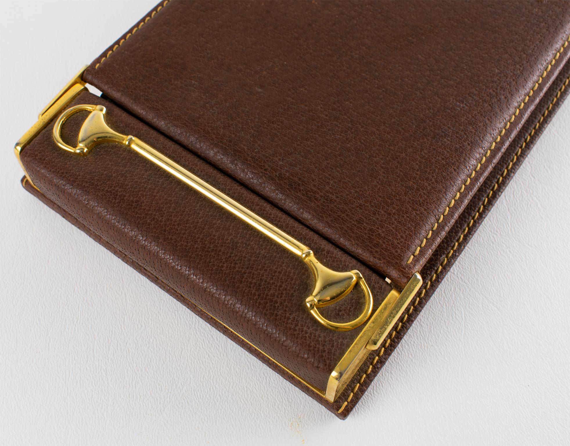 Gucci Schreibtisch-Notizblock aus Leder mit Pferdemotiv, um 1970 im Angebot 1