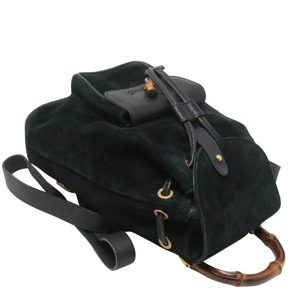 Noir Gucci Leather Drawstring Bamboo Mini Black Suede Backpack en vente