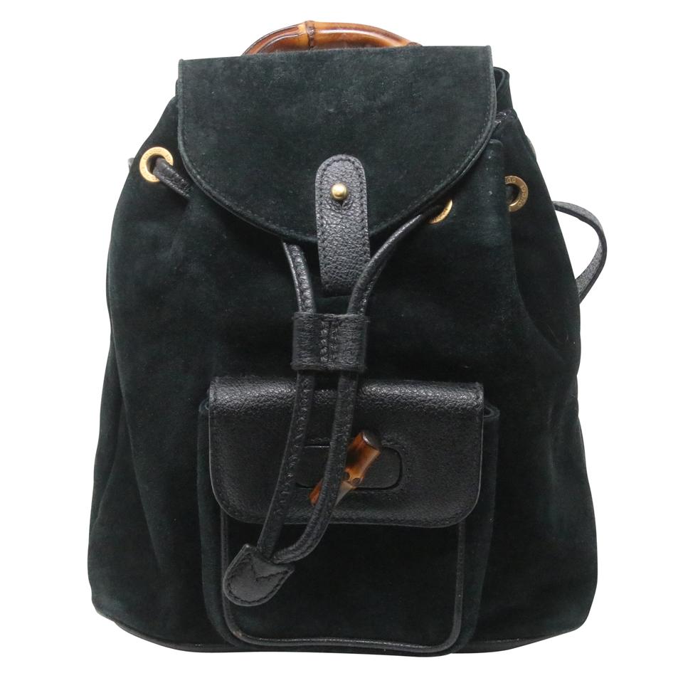 Gucci Leder Drawstring Bamboo Mini Schwarz Wildleder Rucksack