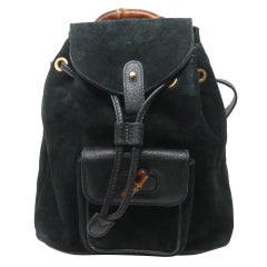 Gucci Leather Drawstring Bamboo Mini Black Suede Backpack