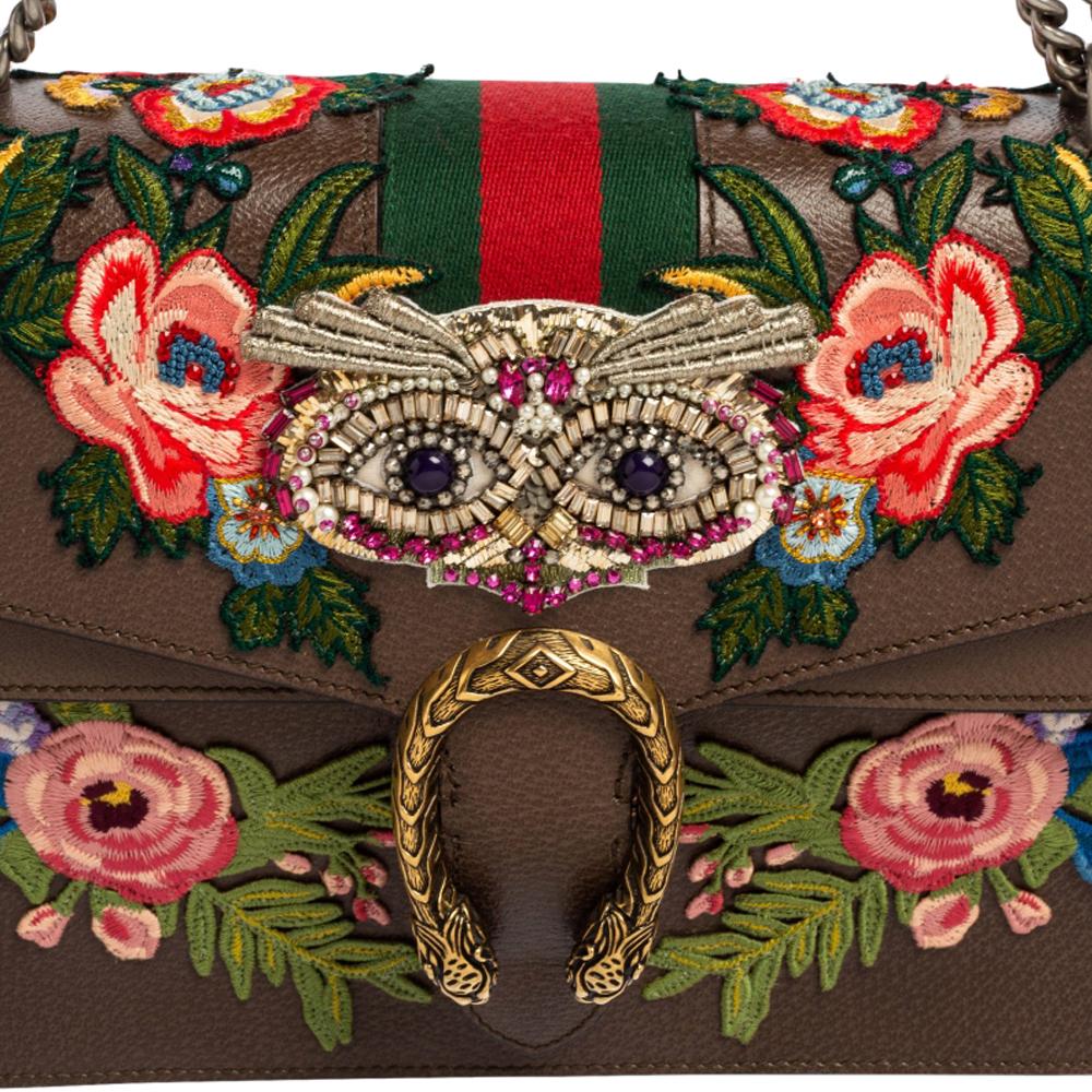 Gucci Leather Embroidered and Owl Embellished Medium Dionysus Shoulder Bag 6