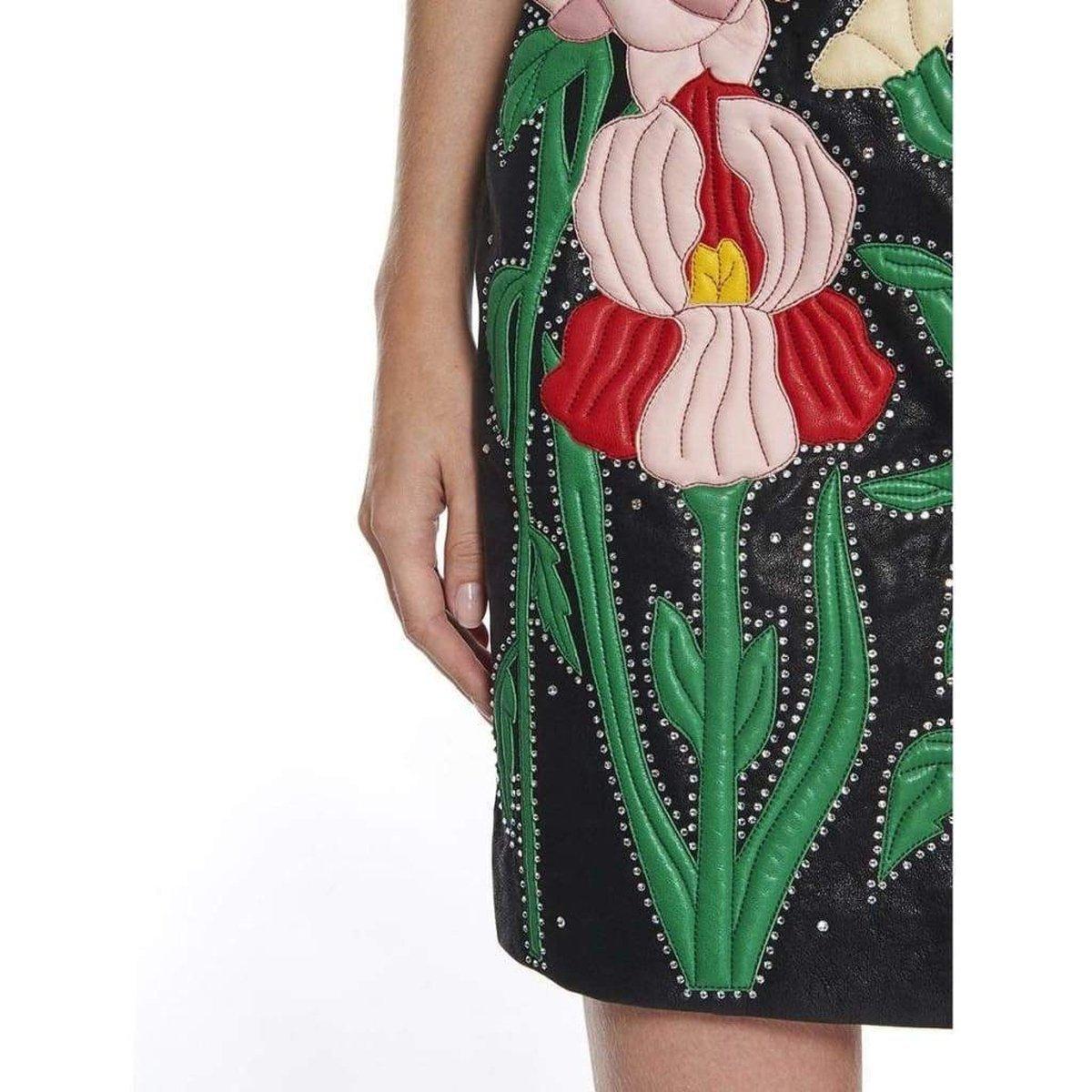 Gucci Leather Flower Intarsia Strapless Dress  IT40 US4 In New Condition For Sale In Brossard, QC
