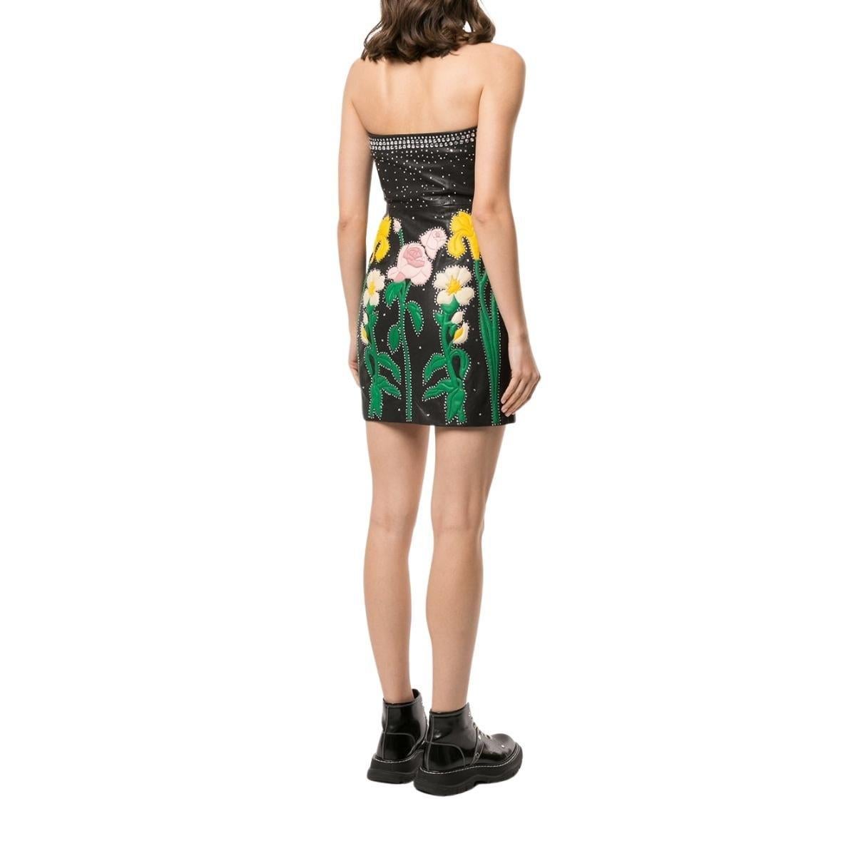 Gucci Leather Flower Intarsia Strapless Dress  IT40 US4 For Sale 1