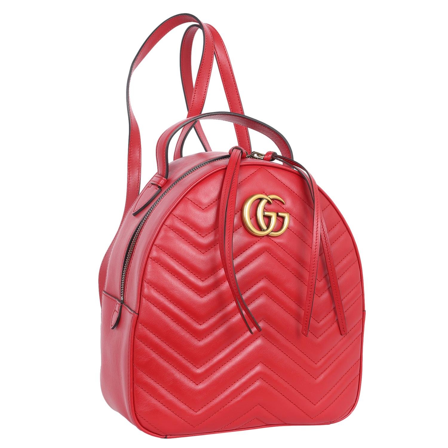 Red Gucci Leather GG Marmont Backpack red