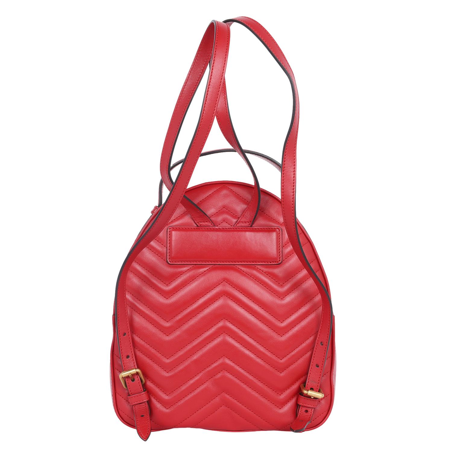 Gucci Leather GG Marmont Backpack red In Good Condition In Salt Lake Cty, UT