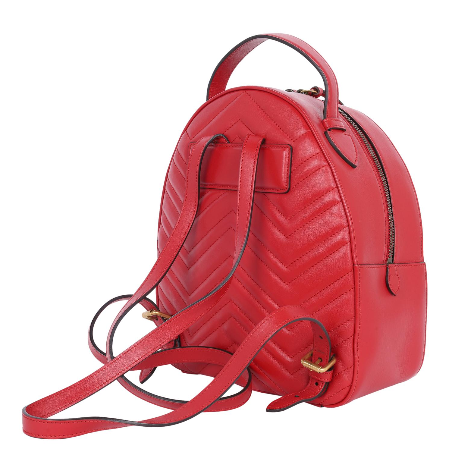 Gucci Leather GG Marmont Backpack red 1