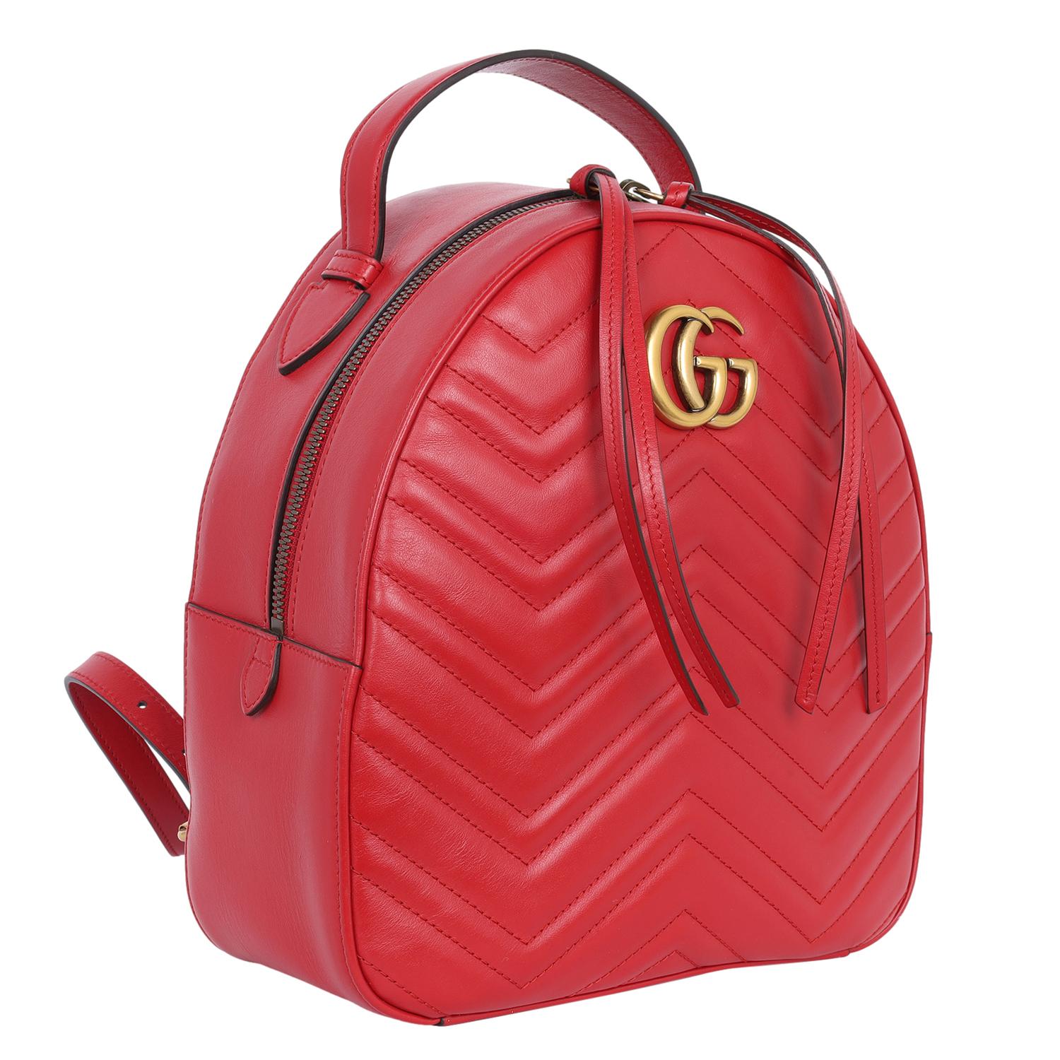 Gucci Leather GG Marmont Backpack red 3