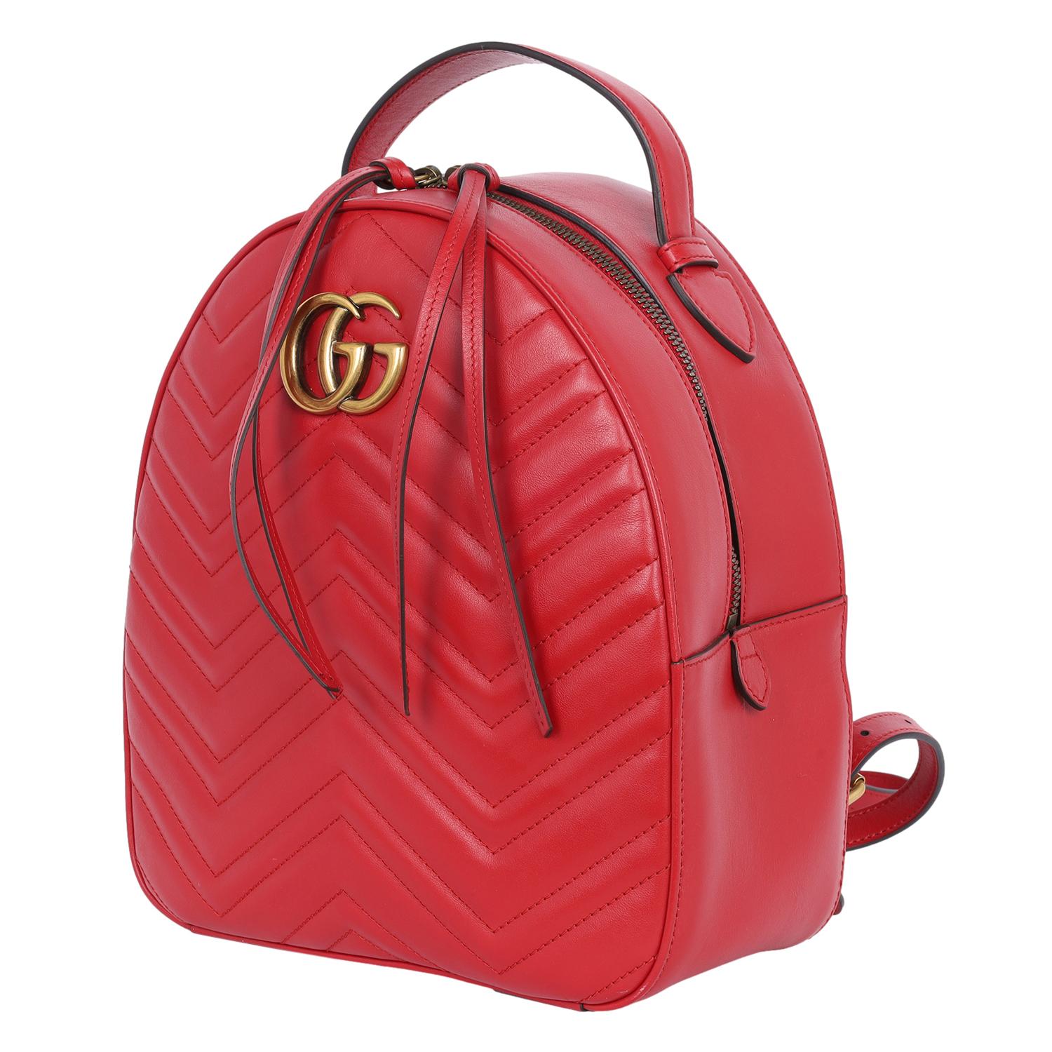 Gucci Leather GG Marmont Backpack red 4