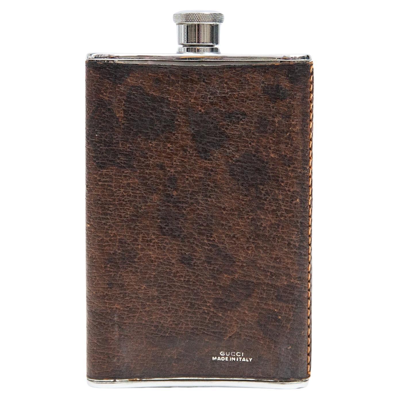 Gucci Leather Hip Flask 1970 For Sale