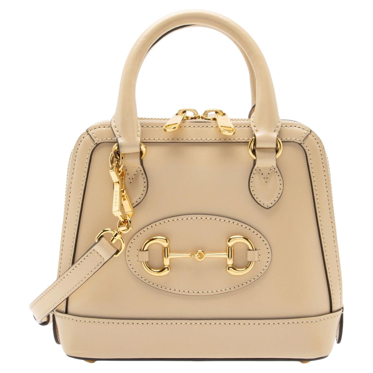 Pre-owned Gucci Leather Horsebit 1955 Mini Satchel In Beige