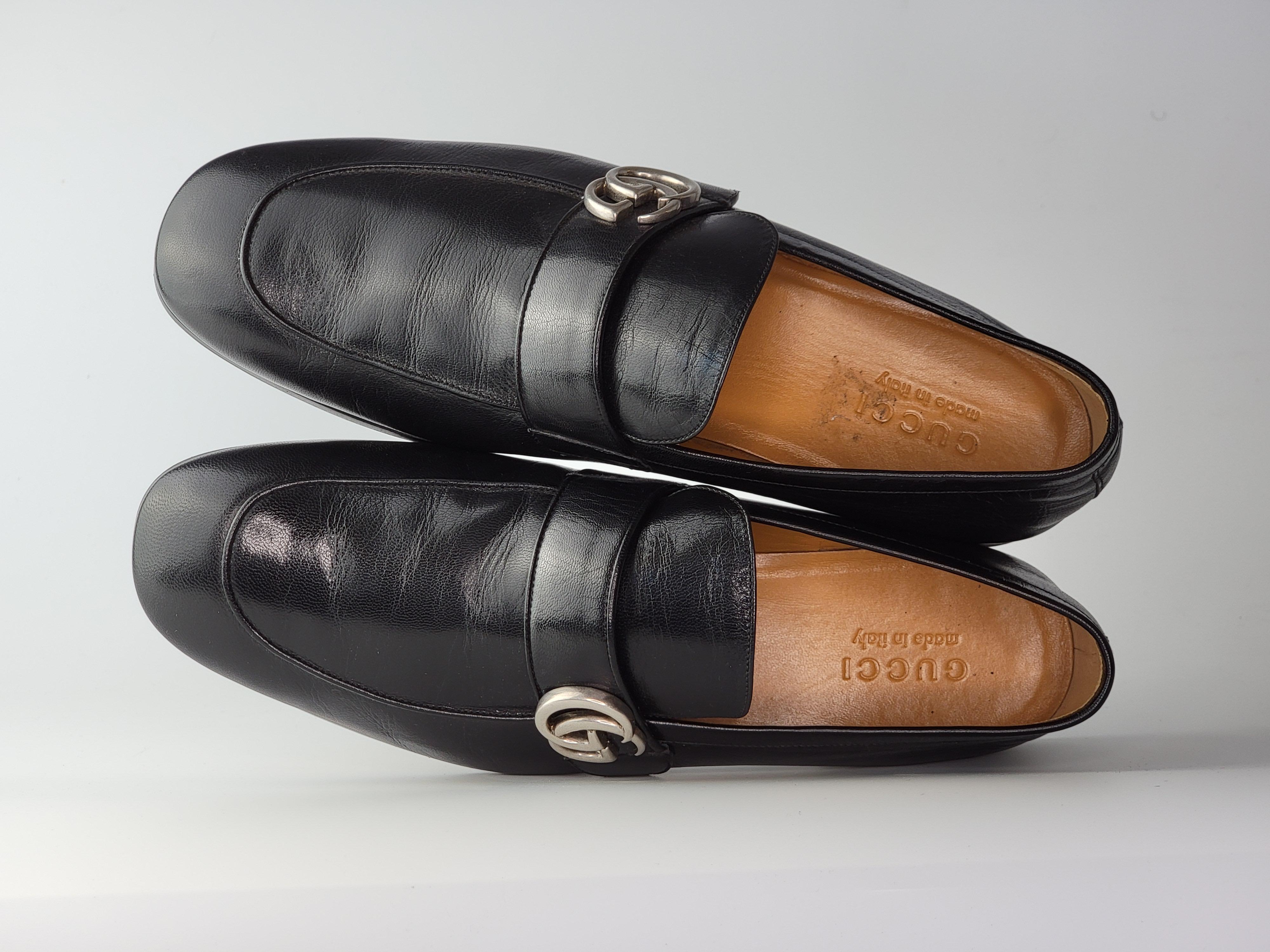 gucci leather loafer with double g and web