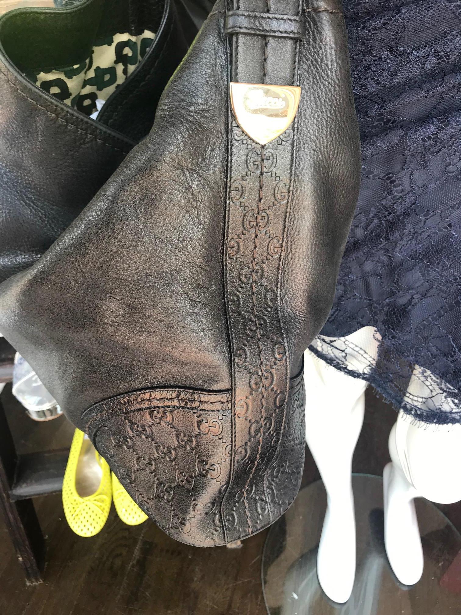 Gray Gucci leather Monogram Embossed Shoulder Bag For Sale