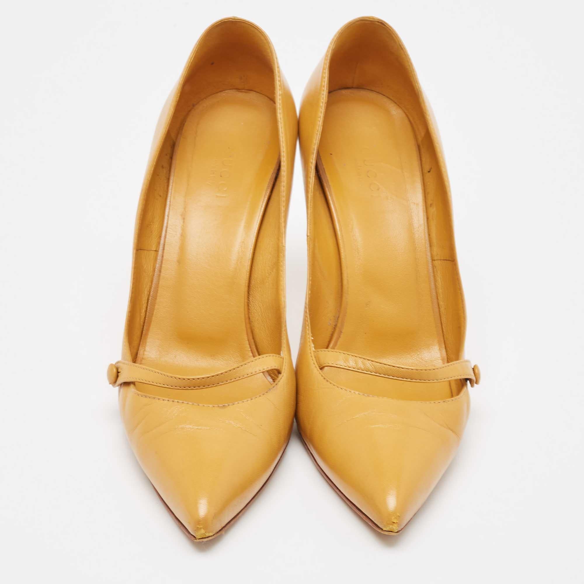 Jaune Gucci escarpins à bout pointu en cuir jaune moutarde taille 38,5