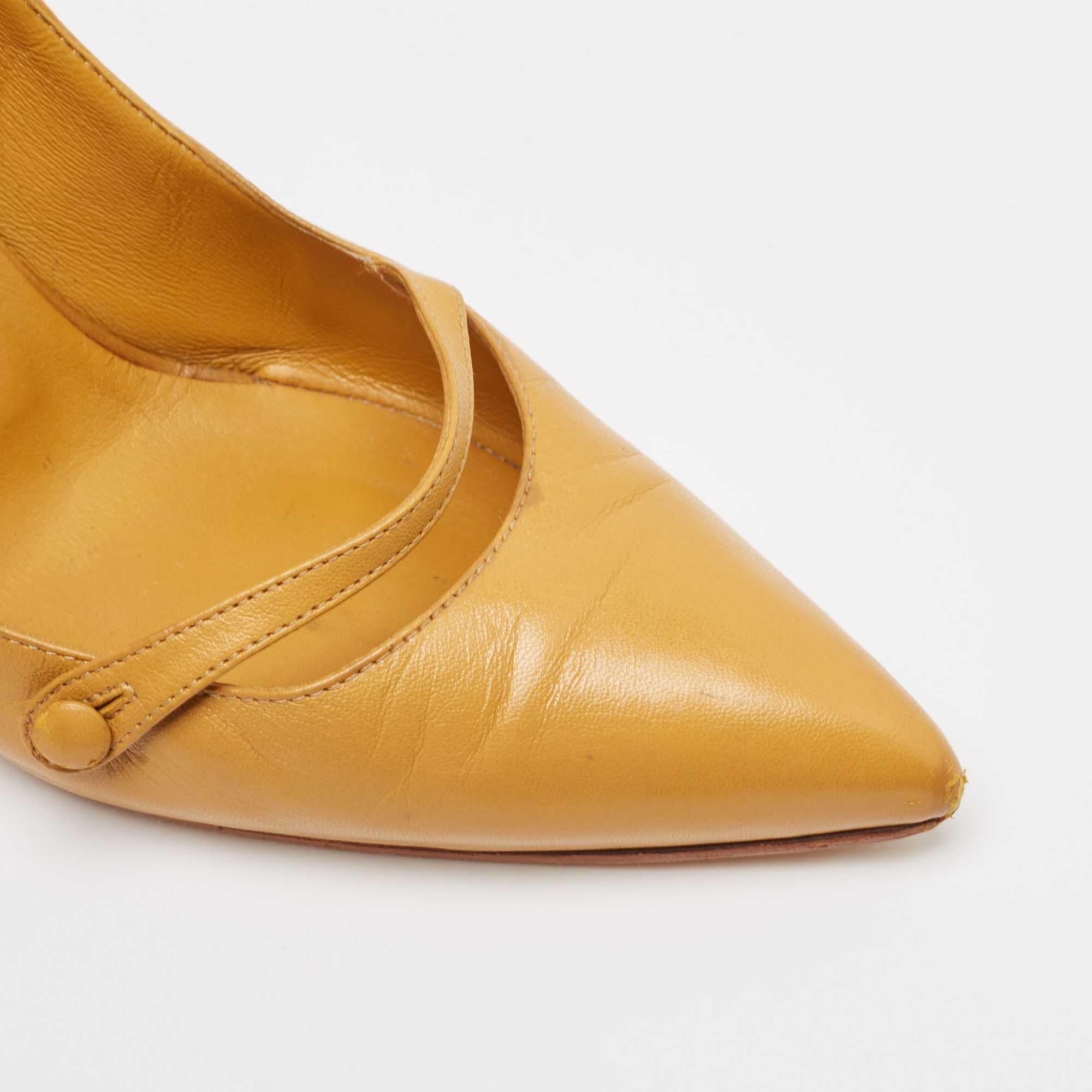 Gucci escarpins à bout pointu en cuir jaune moutarde taille 38,5 2