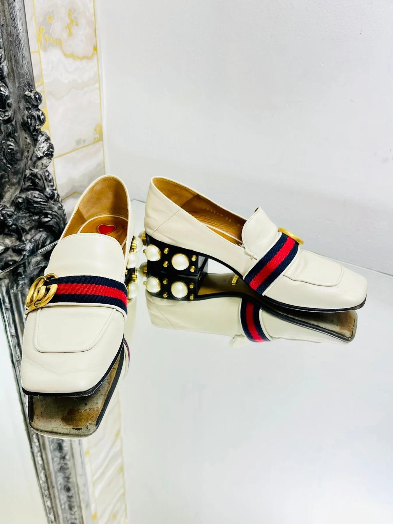 Beige Gucci Leather & Pearl Loafer